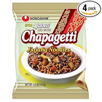 Nongshim Ramen Noodles, Gourmet Instant Ramen, Premium Microwavable Noodle, Chapagetti, 4.5 Ounce (Pack of 4)