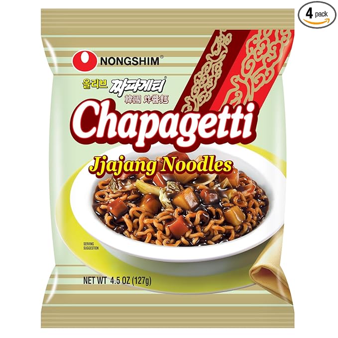 Nongshim Ramen Noodles, Gourmet Instant Ramen, Premium Microwavable Noodle, Chapagetti, 4.5 Ounce (Pack of 4)