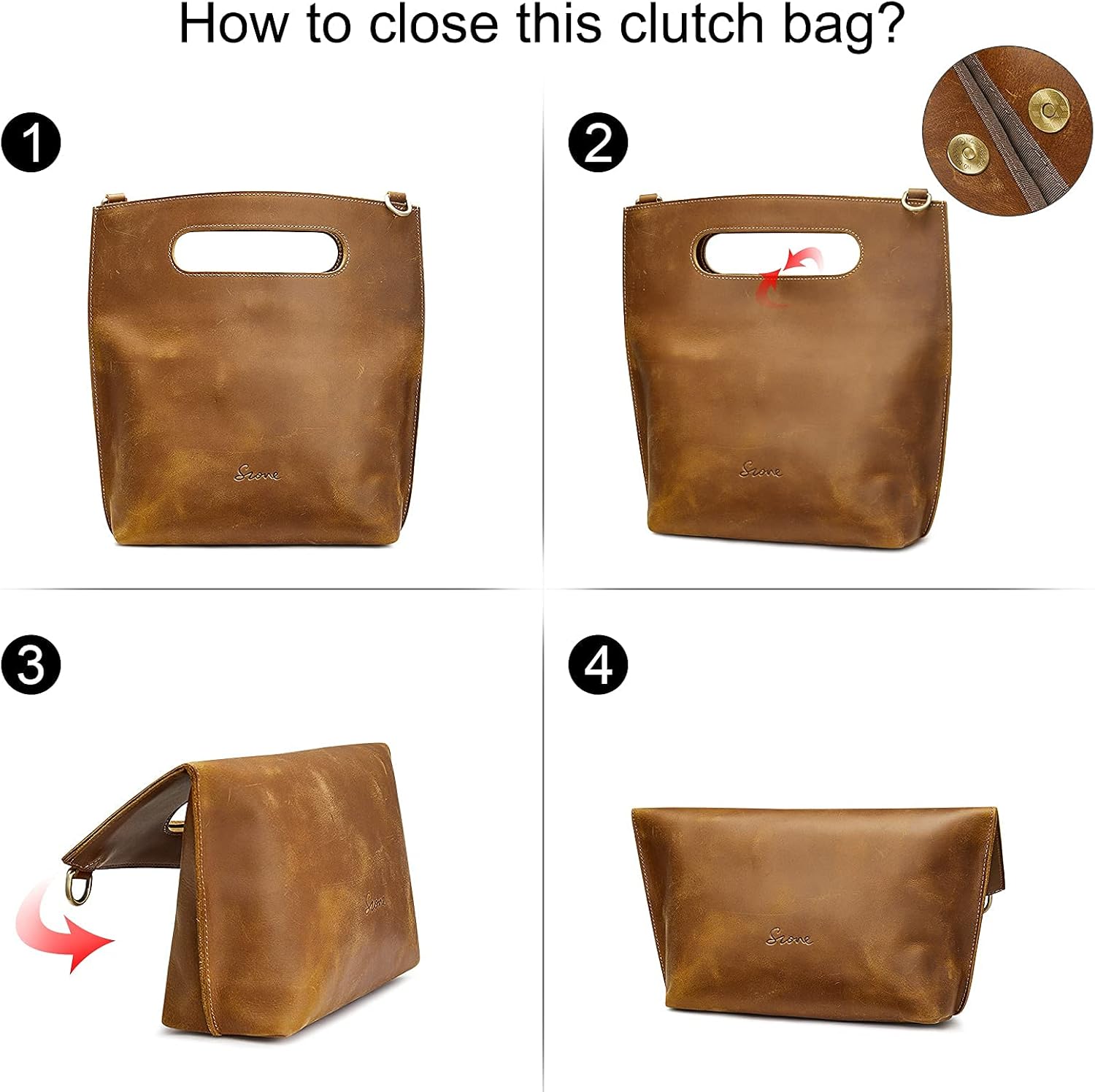 S-ZONE Women Genuine Leather Tote Bag Shoulder Handbag Vintage Crossbody Purse with Clutch Bag