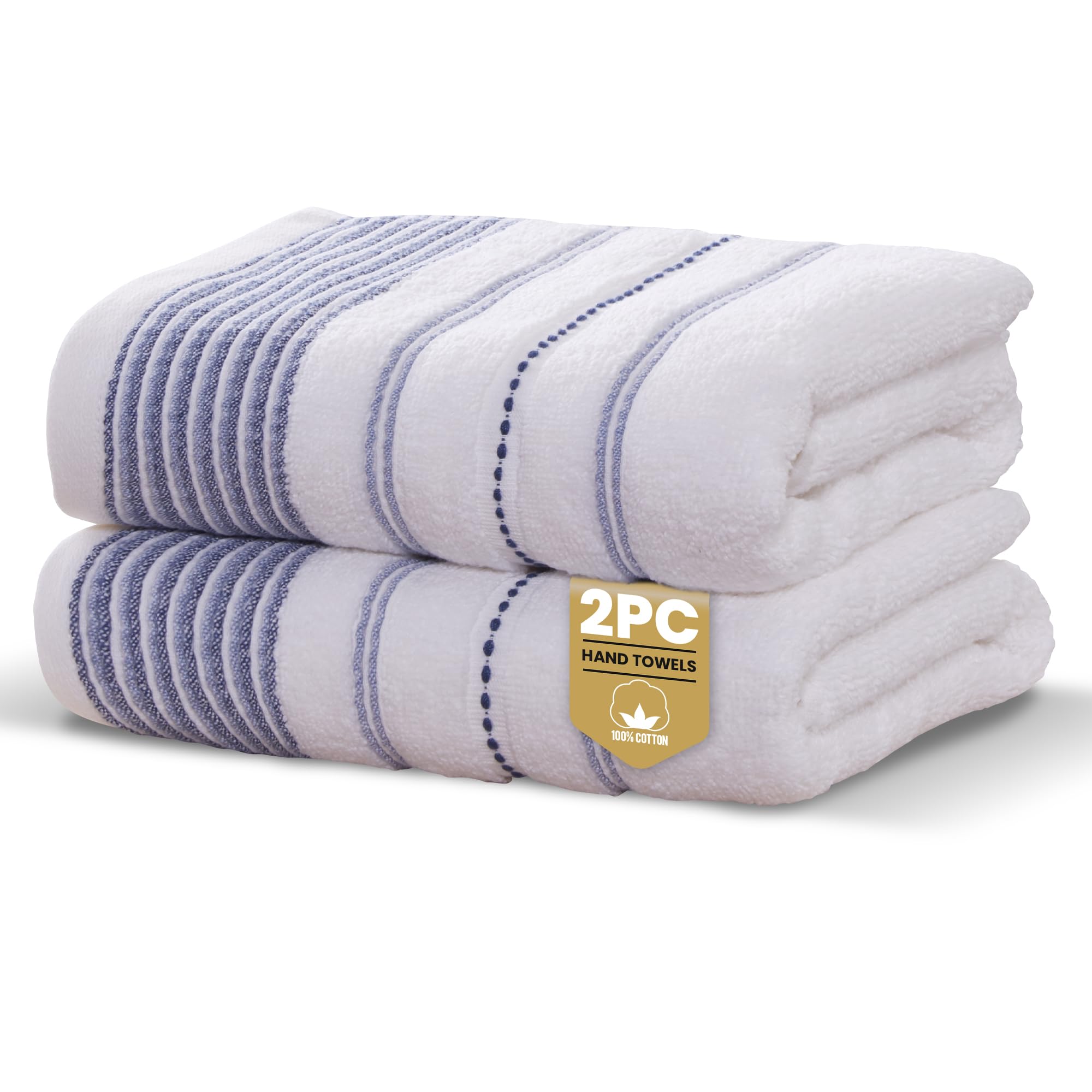Rapport Home 2-Pack Dakota Stripe Hand Towels | 50x85cm 100% Cotton 500GSM | Absorbent & Soft Bathroom Towel Set | Oeko-Tex Certified | Blue