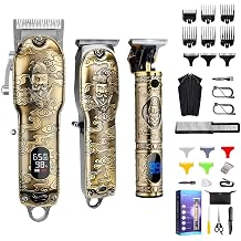 Suttik Hair Clippers and Trimmers Set of 3, Professional Cordless Hair Clippers for Men, Barber Clippers for Hair Cutting with T-Blade Trimmer Set, Beard Trimmer for Men, LED Display, Gold