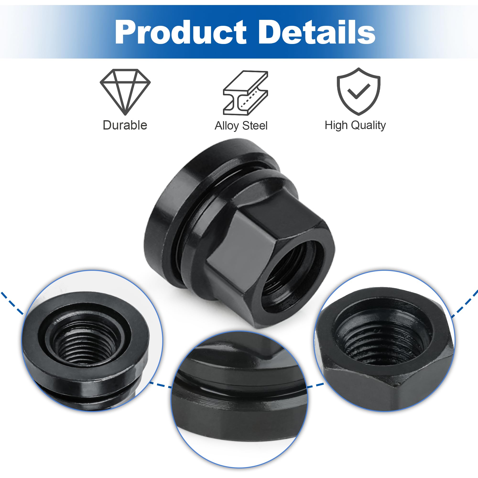 Set di 32 dadi di ricambio per ruote Ford F250 F350 1999-2002 M14x2.0 filettatura piatta rondella nera