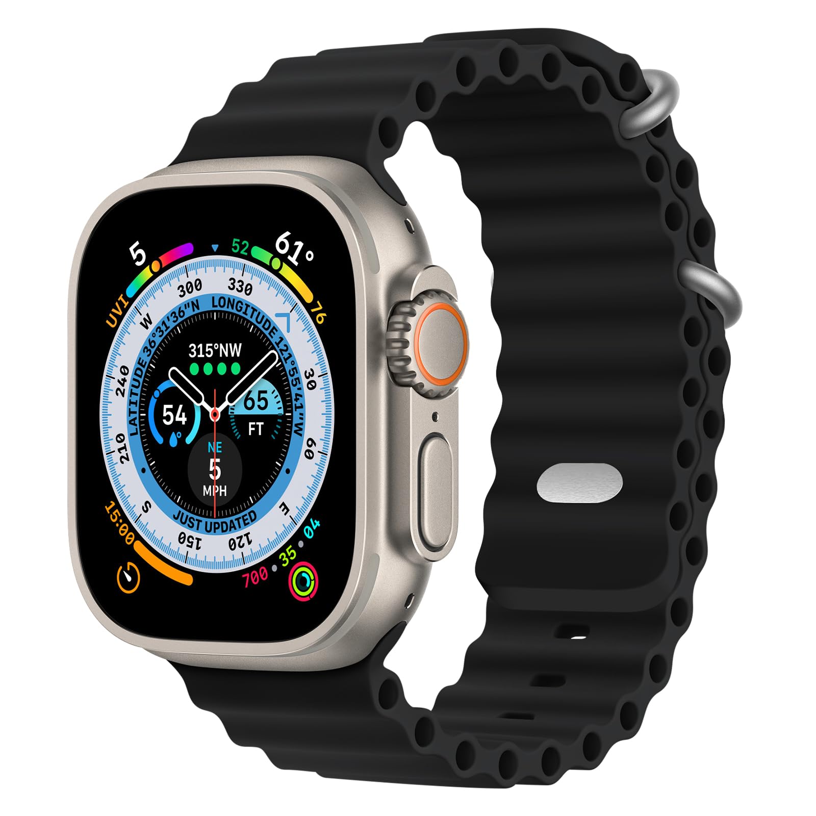 BHUIJIC Ocean Band Compatible With Apple Watch Ultra Band 49mm 45mm 44mm 42mm for Men, Adjustable Silicone Strap with Metal Buckle for Apple Watch Ultra 2 Band iWatch Ultra Series 9 8 7 6 5 4 3 2 1 SE Black 49mm/46mm/45mm/44mm/42mm