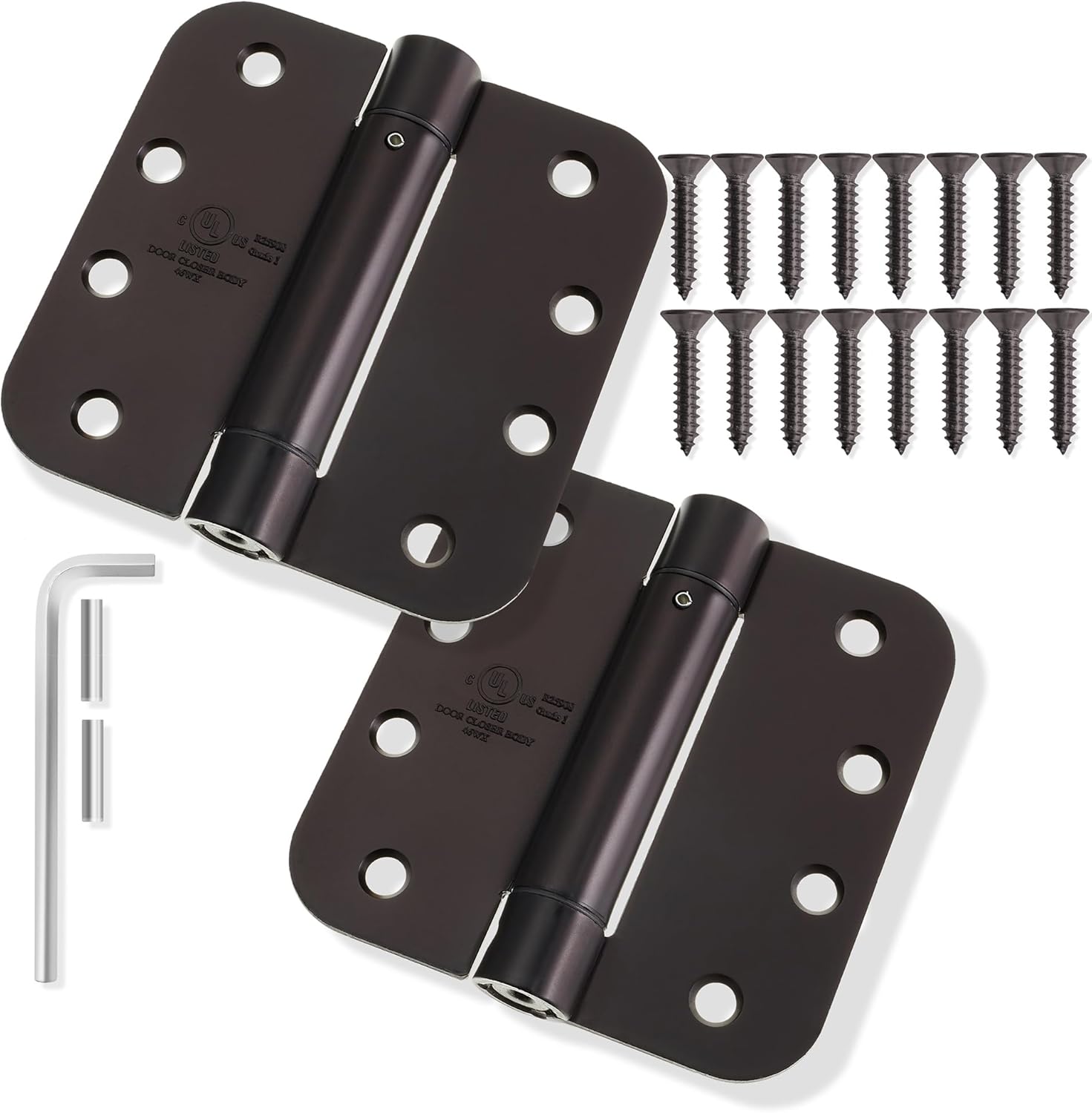 Cauldham (2 Pack) Heavy-Duty 4" Self-Closing Spring Door Hinge with 5/8" Radius Corners, UL Listed - Oil Rubbed Bronze