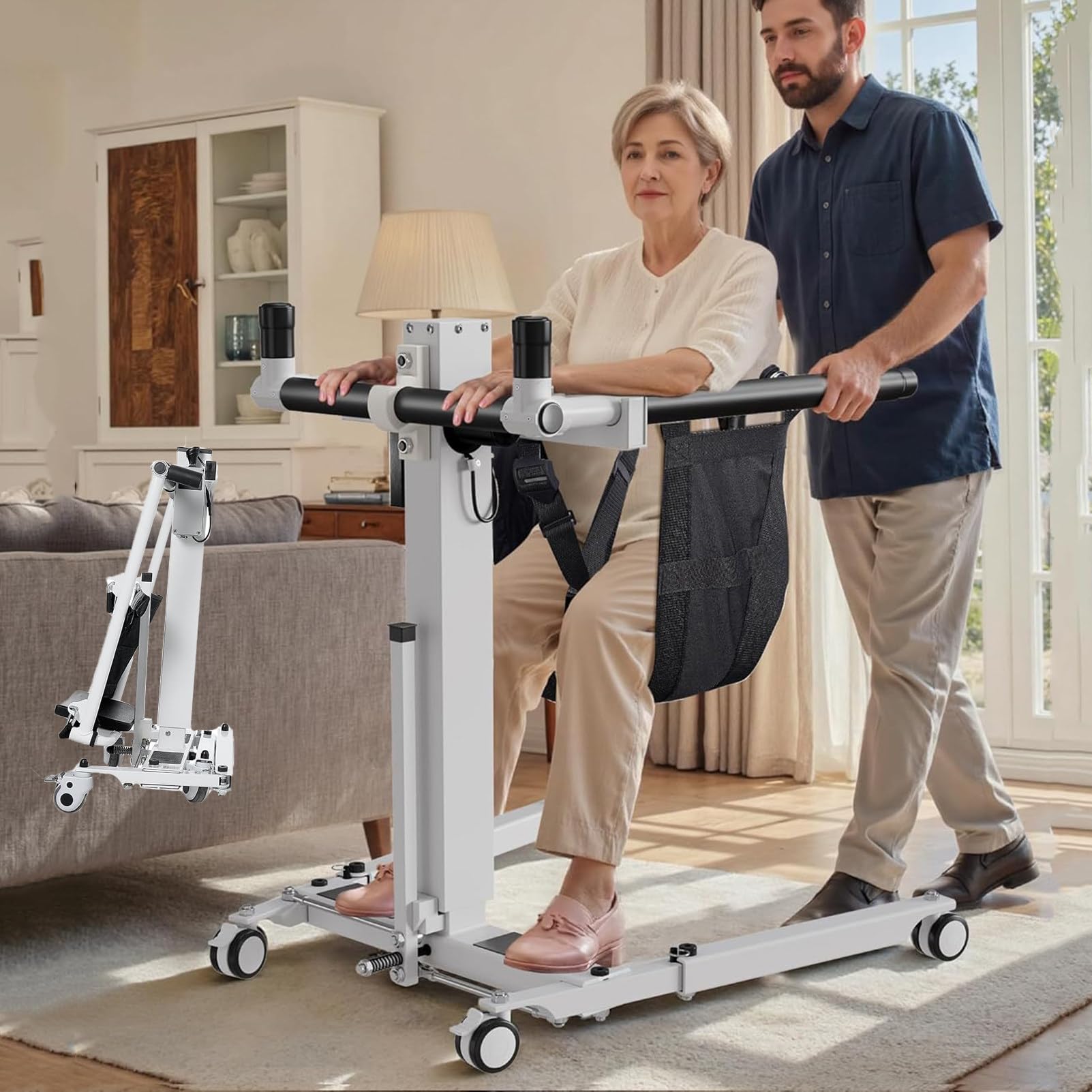 Sollevatore Elettrico Pieghevole per Trasferimento, Carrozzina per Disabili, per Auto, Altezza/Larghezza della Base Regolabili, Carrozzine per Disabili, per Doccia E Bagno, per Anziani