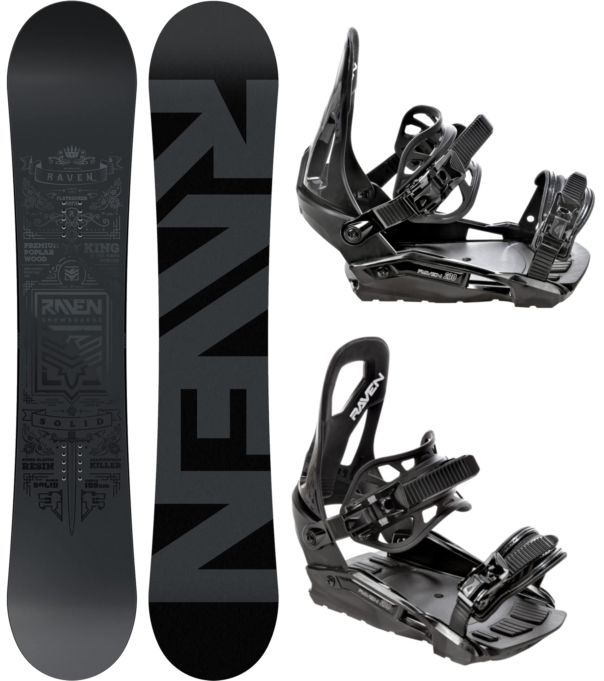 RAVEN Set Snowboard Snowboard Solid Steel + Attacco s230