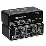 4K@120Hz HDMI KVM Switch 3 Monitors 2 Computer, 8K@60Hz Dual Mode KVM Switcher Displayport with 4 USB 3.0 Ports & Wired Remote Control for Sharing Keyboard Mouse Hard Drives Printer, Plug and Play