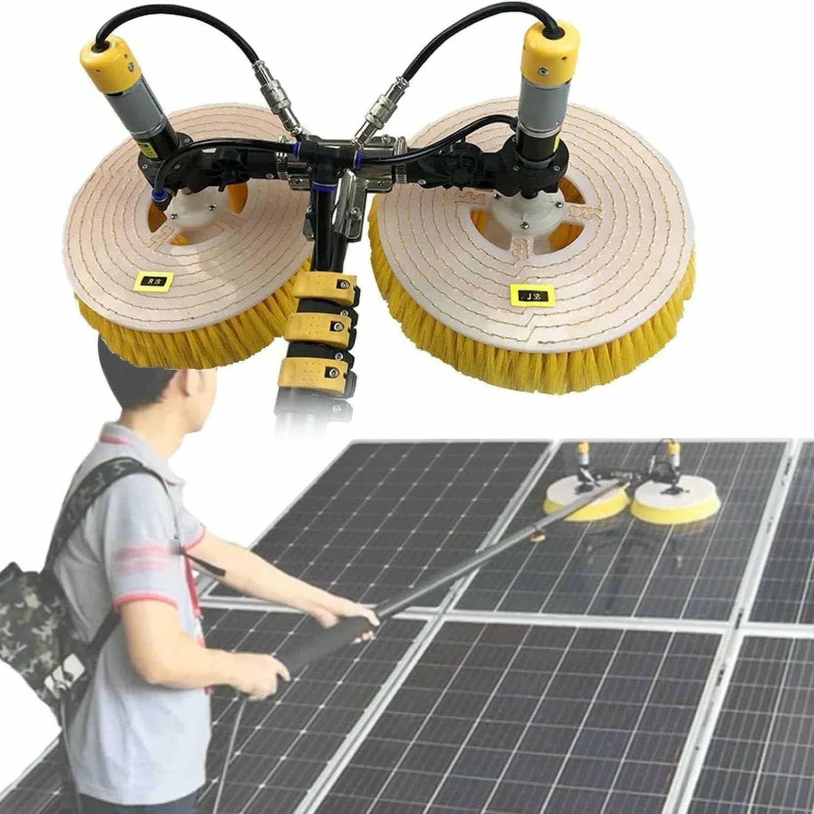 AYCDL Solar Panel Cleaning Kit with Rotating Automatic Brush and 7.5m Water Pole for Efficient Window Glass Maintenance