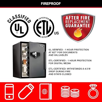 MASTER LOCK Certified Fireproof and Waterproof Safe with Alarm, 56.5L, 472 x 603 x 491 mm, Digital Touchscreen Combination plus Alarm with a Backlit Keypad, for home and professionals