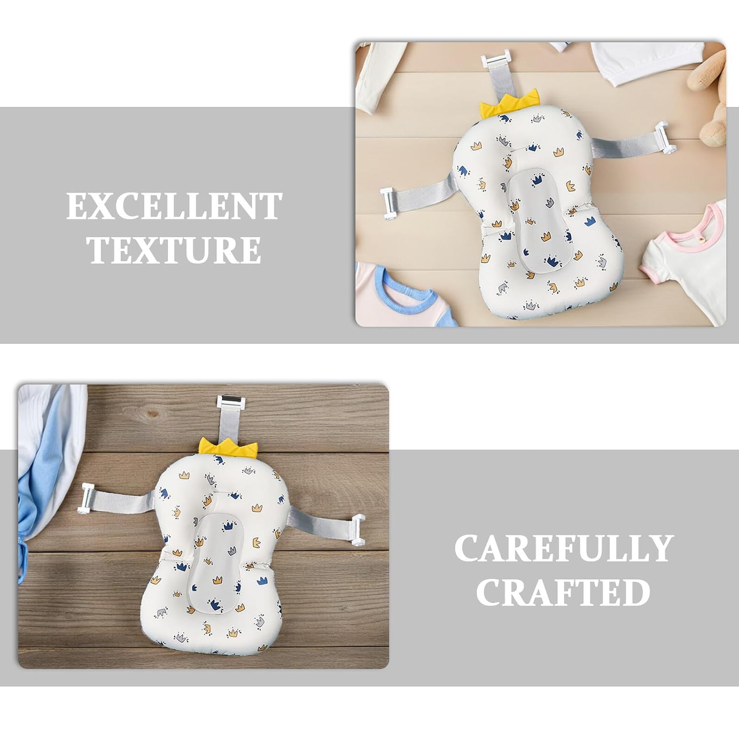 Bath Cushion for Newborns Bathtub Mat Supportive Floating Seat Soft Breathable Non-Slip Tub Holder Head Neck Back Support Bathing Mat White