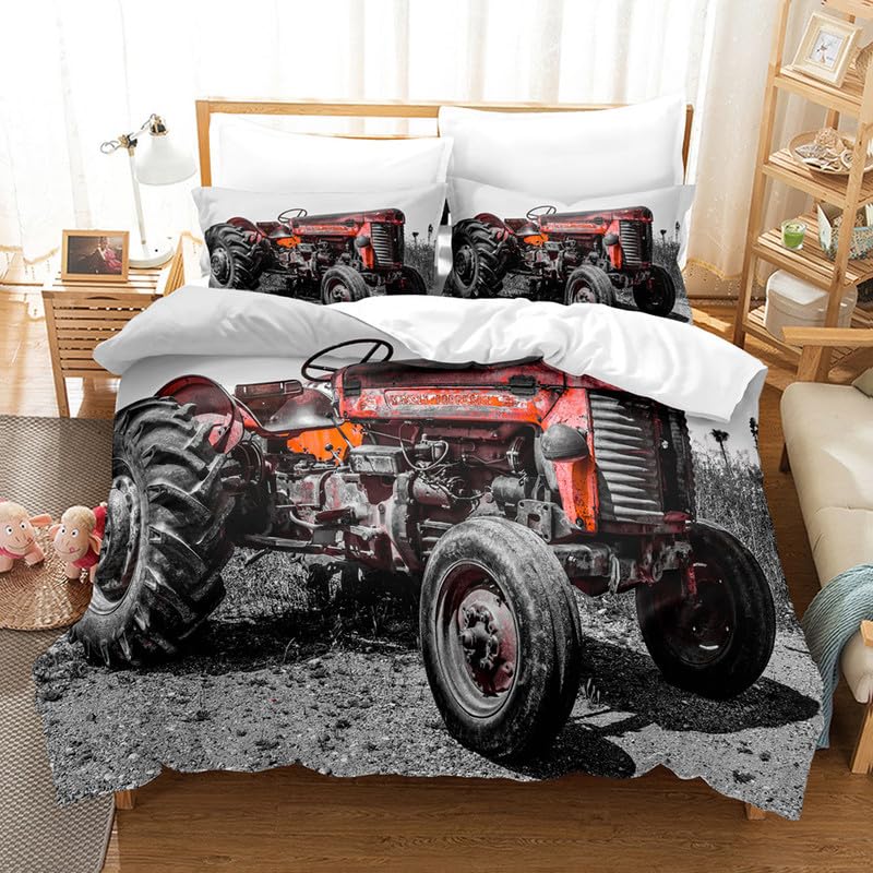 Housse de couette 240 x 260 tracteur gris en microfibre pour lit double adulte