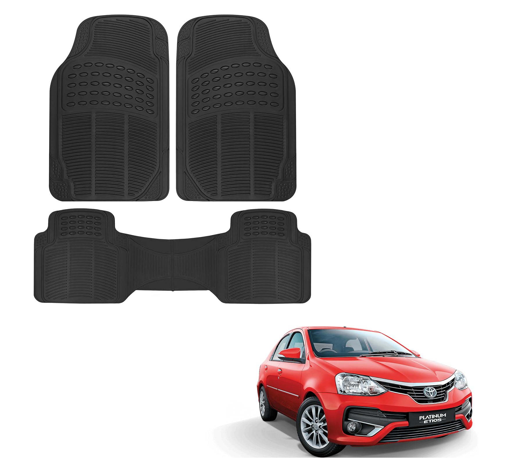 Kozdiko Heavy Duty Car Floor Rubber Mats (Black) Set of 3 Compatible with Toyota Etios Platinum
