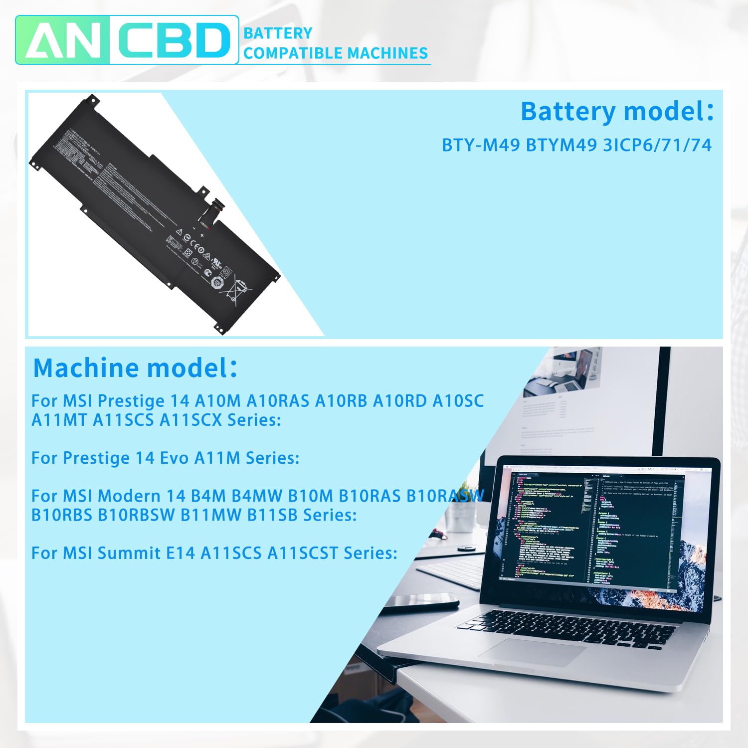 Bty M49 Laptop Battery For Msi Prestige 14 A10m A10ras