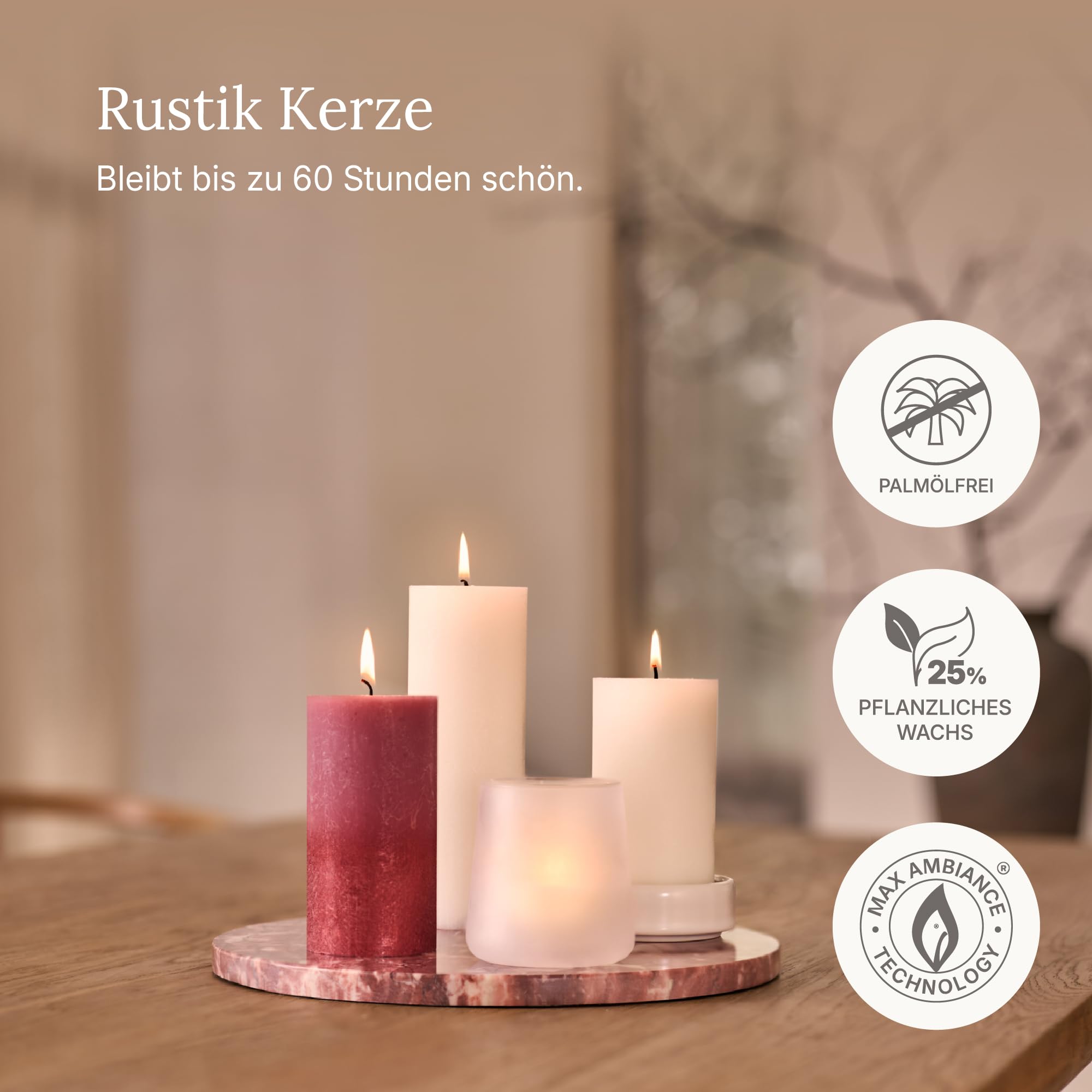 Bolsius Rustik Stumpenkerzen - Fading Metallic -Rose & Rot - 4er Pack - Lange Brenndauer 60 stunden - Unparfümiert