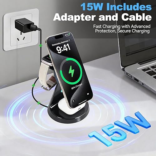 Miniatura 4 de Estación de carga 3 en 1, base de carga inalámbrica magnética compatible con Qi3 de 15 W de carga rápida para Apple iPhone 1615141312 Series iWatch