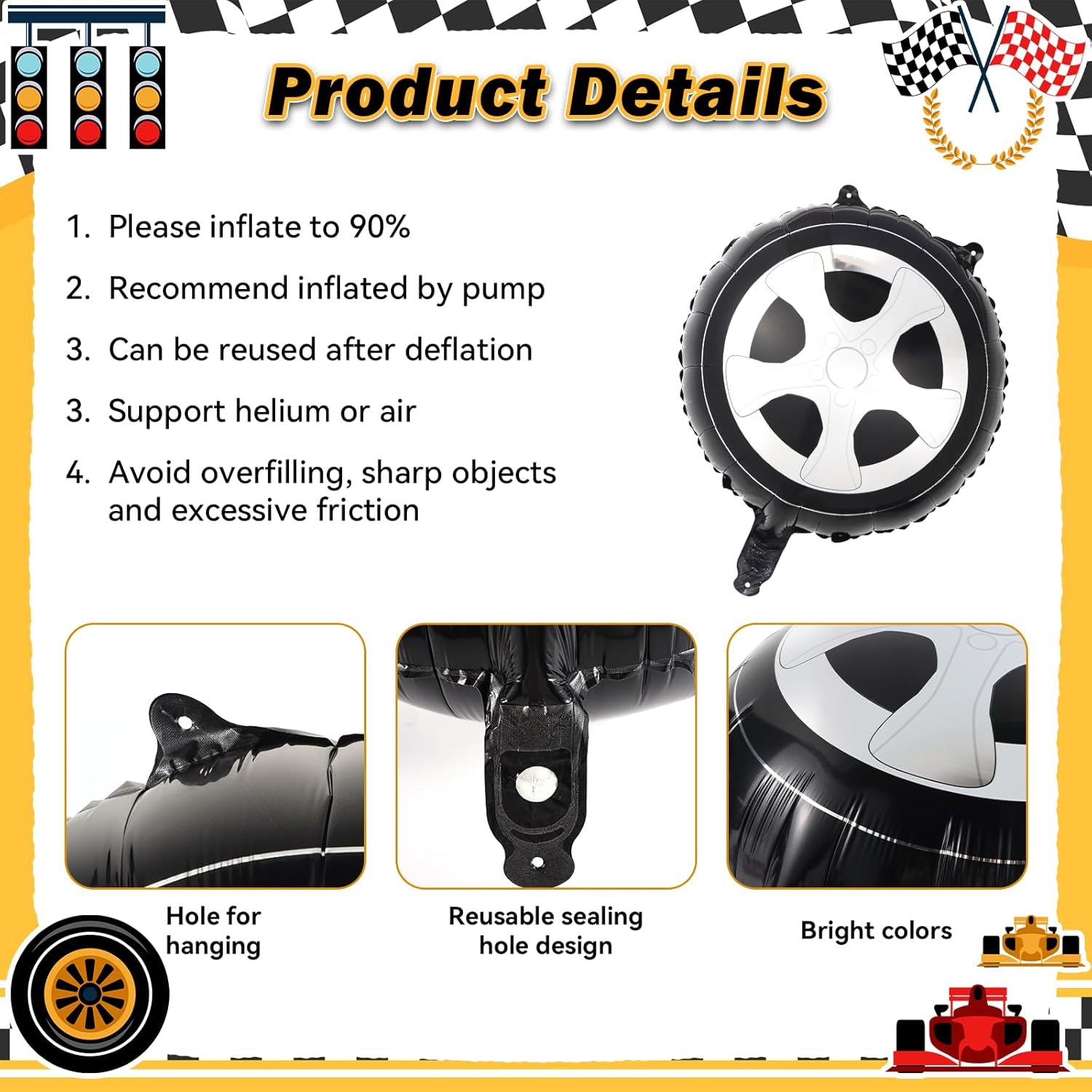 22Pcs Race Car Balloons Automobile Birthday Party Decorations for Boys Traffic Light Balloons Tire Balloon Checkered Balloon Driver Driving Racing Car Wheels Transportation Theme Party Supplies