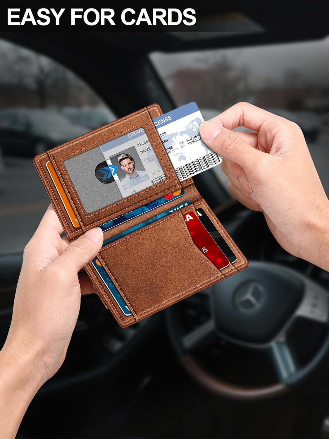 Wallet for Men Slim Leather Wallets for 12-15 Cards, Minimalist Thin RFID Blocking Card Holder with Money Clip & ID Window, Small Bifold Front Pocket Wallet, Gifts for Men - Image 3