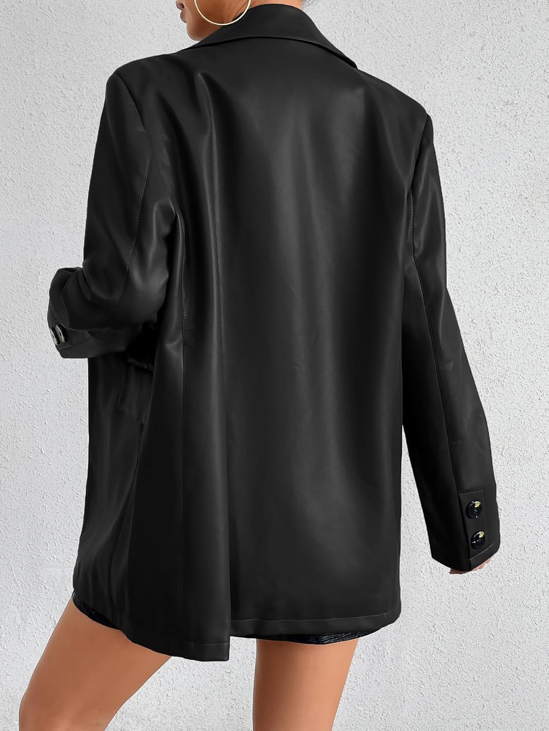 Muzly Womens Faux Leather Blazer Jacket Moto Biker Coat Long Sleeves Button Fashion Coats - Image 3