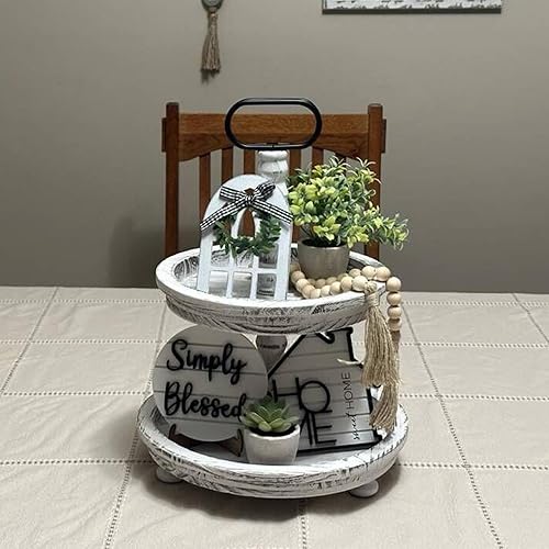 Miniatura 6 de Set of 8 Farmhouse Tiered Tray Decor with 1 Artificial Succulent Plant & 1 Artificial Plant for Rustic Home Sweet Home Kitchen Decor Tier Tray Decor