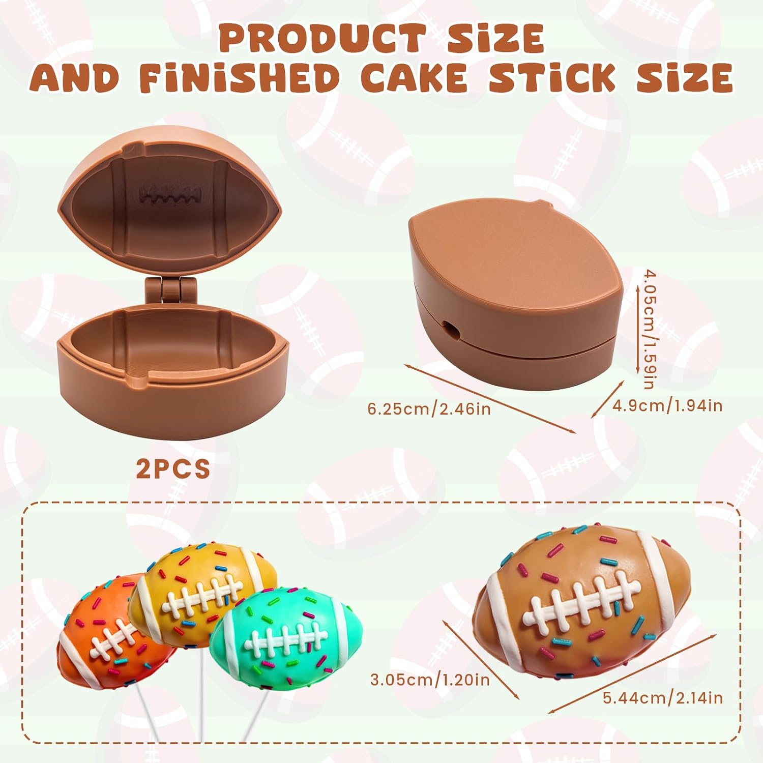 2 Pcs Football Cake Pop Mold, Football Molds for Chocolate, Football Cake Pop Mold Set for Home Baking Birthday Parties