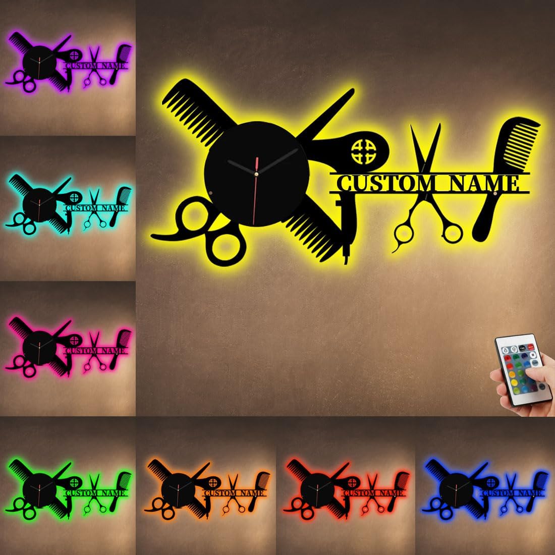 ARRAIGNZ Personalized Barber Shop Wall Clock, Custom Name Barber Shop Metal Clock