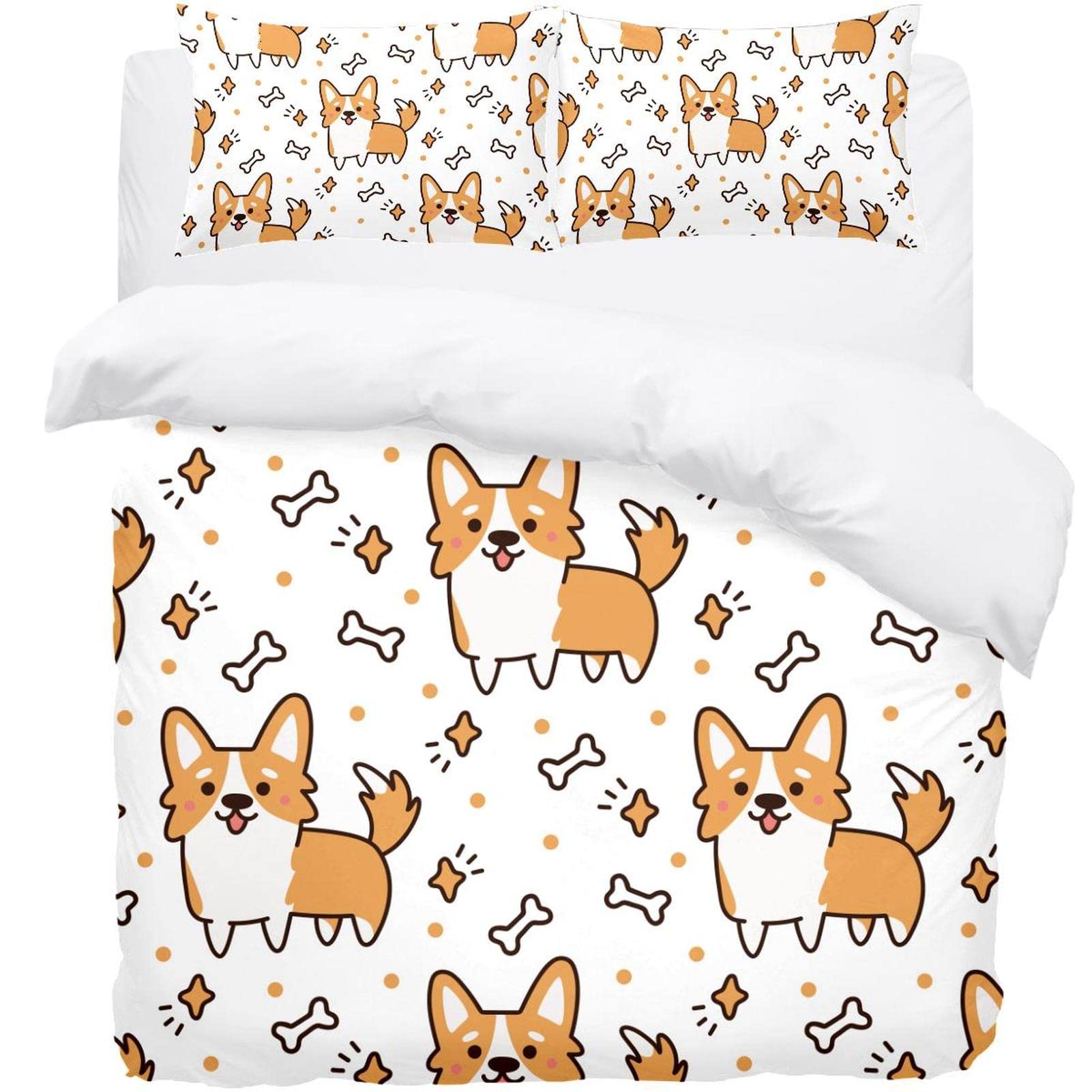 Housse de couette corgi 3 pièces pour redécorer facilement un grand lit