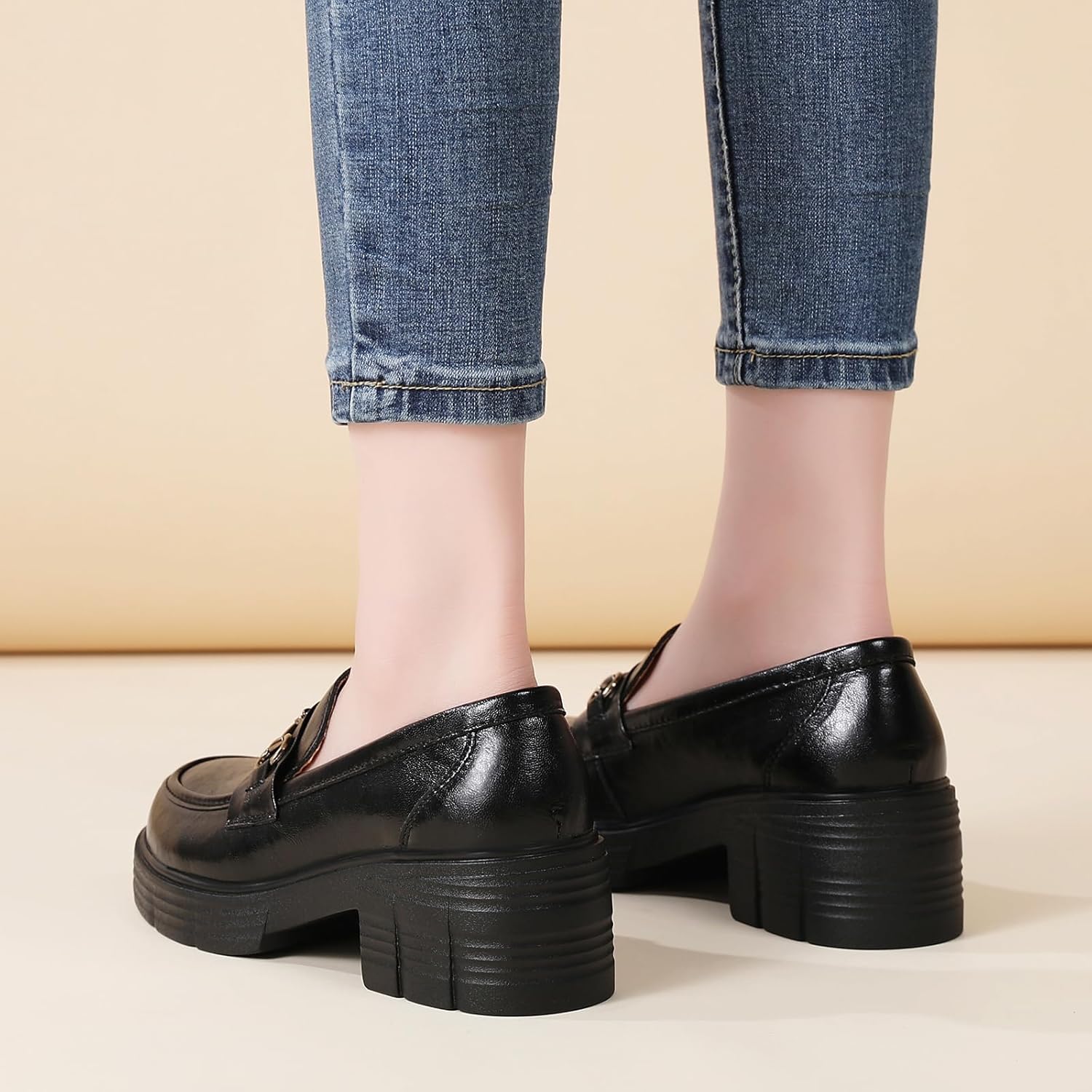 Loafers for Women Penny Platform Loafers Slip-ons Chunky Heel Shoes Comfortable Business Casual Dress Office Heeled Work Shoes - Image 8