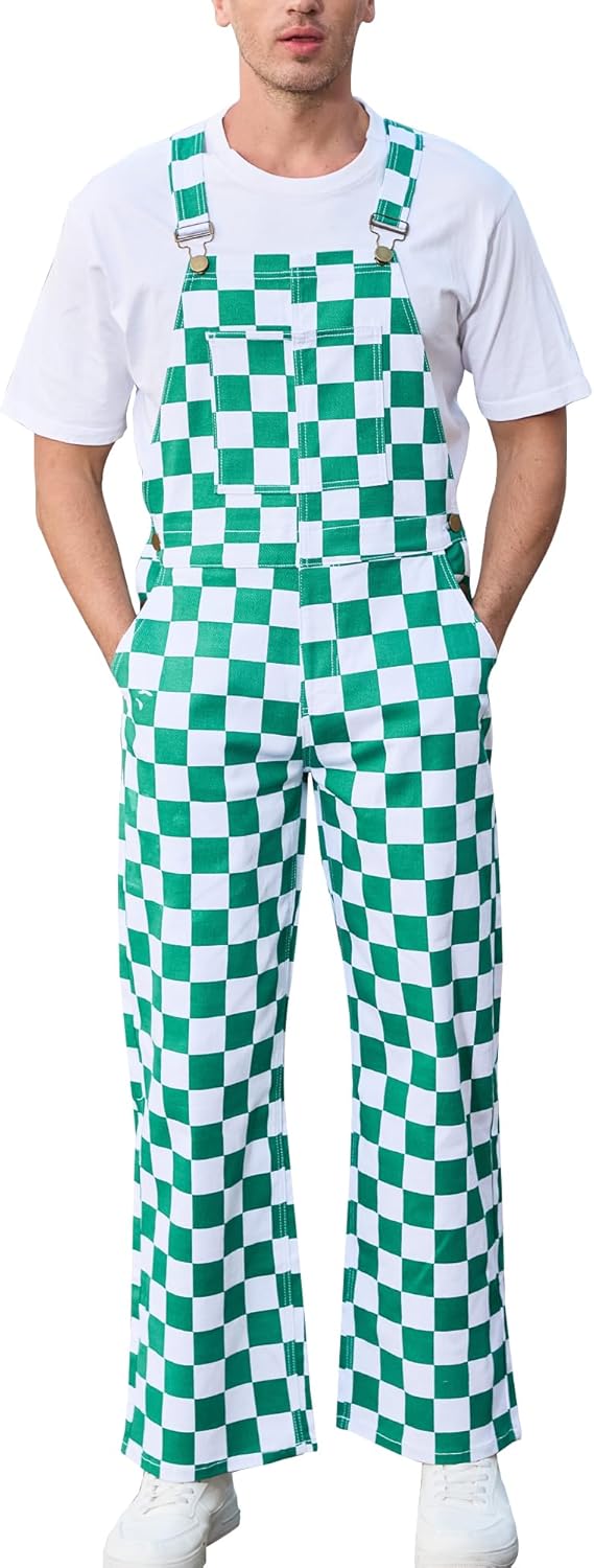 Men's Patriotic American Flag Overalls with Zipper Denim Adjustable Straps Bib Coveralls 4th of July Jumpsuit