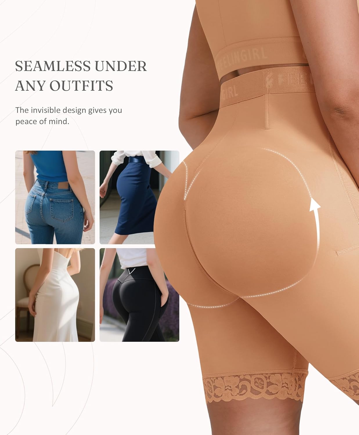FeelinGirl High-Waisted Shapewear Tummy Control Shorts Faja Body Shaper Seamless Butt Lifting Panties Saddle Brown Small - Image 3