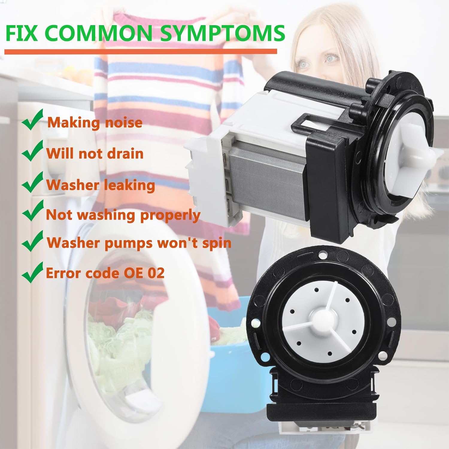 (𝟐𝟎𝟐𝟓 𝐍𝐄𝐖) 4681EA2001T Washer Drain Pump Motor & 383EER4004A 11 Inch Washer Spring Expansion Removal Tool - 4681EA2001T Fit for LG Kenmore Washer Spring Expansion Tool Fit for LG Samsung Washer