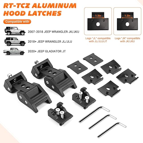 Miniatura 5 de RT-TCZ Para Wrangler Hood Latch Lock Lock Catch, Cierres de aluminio para Jeep Wrangler 2007-2017 JK JKU 2018+ JL JLU 2020+ Gladiator JT Negro