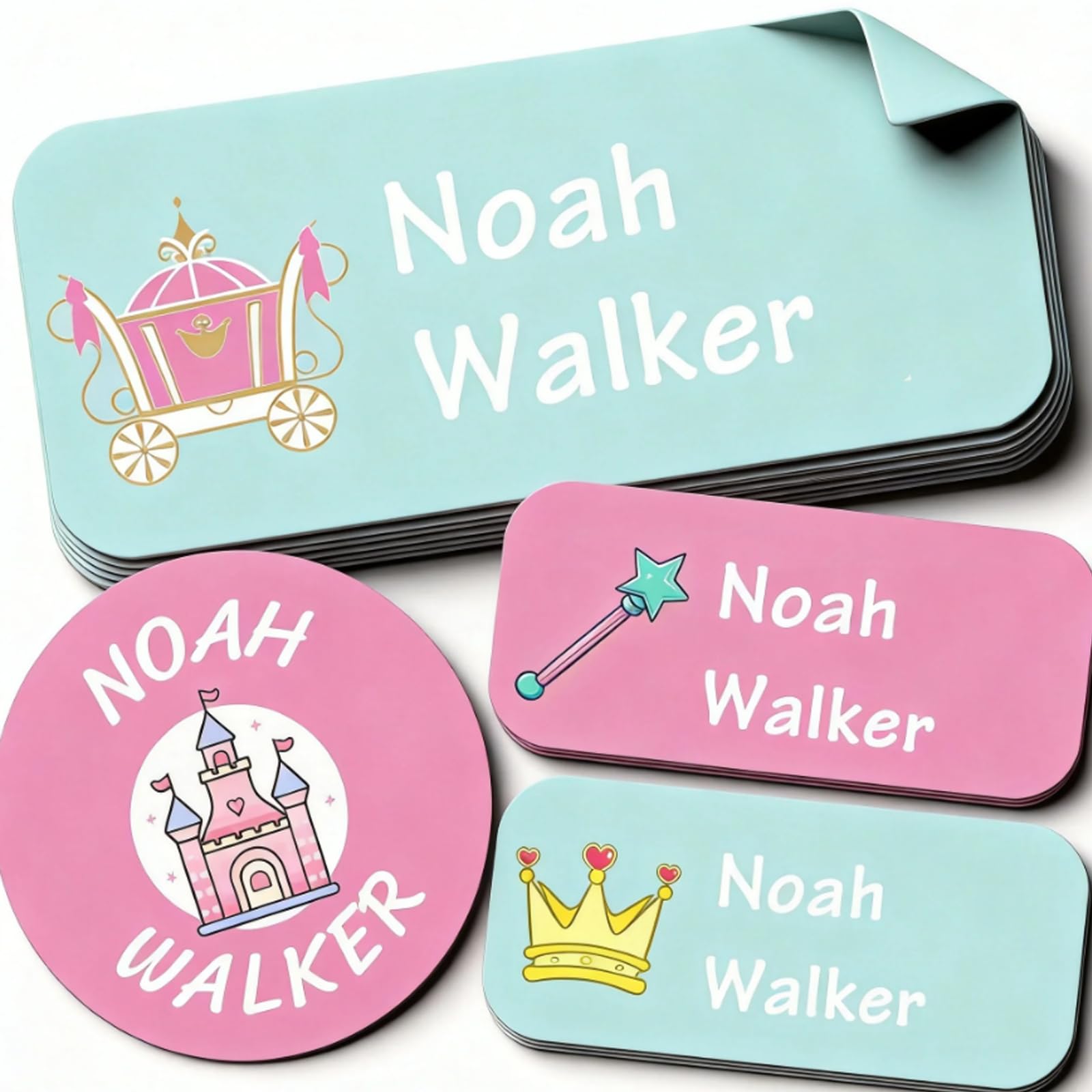 Custom Waterproof Name Labels - 135 Personalized Stickers for Clothing, Water Bottles, Lunch Boxes, and School Supplies. No-Iron, Ideal for Camp and Daycare. (Princess)