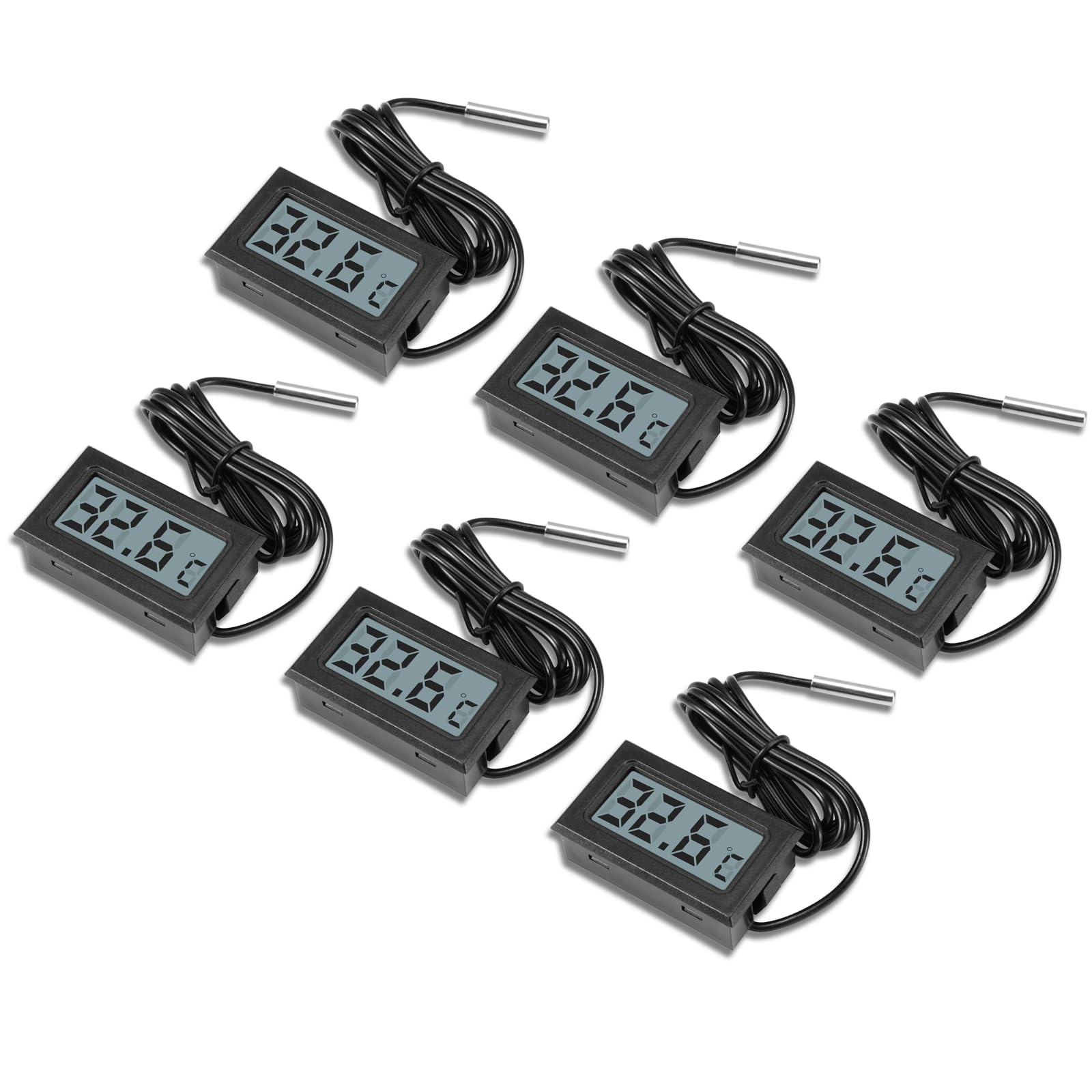 6 termometri digitali LCD da -50 ℃ + 110 ℃, monitor digitale LCD con sensore esterno, monitoraggio della temperatura, termometro con sensore per frigorifero, congelatore, acquario