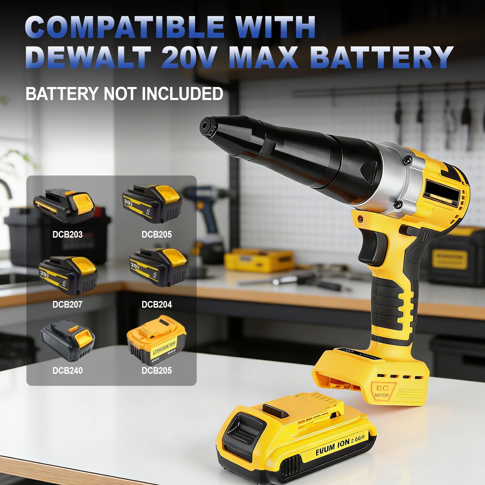 Rivettatrice senza fili 2026 compatibile con batteria Dewalt da 20 V, pistola rivettatrice professionale da 20 V, kit di rivettatrici cieche senza spazzole per rivetti da 1/8", 5/32", 3/16