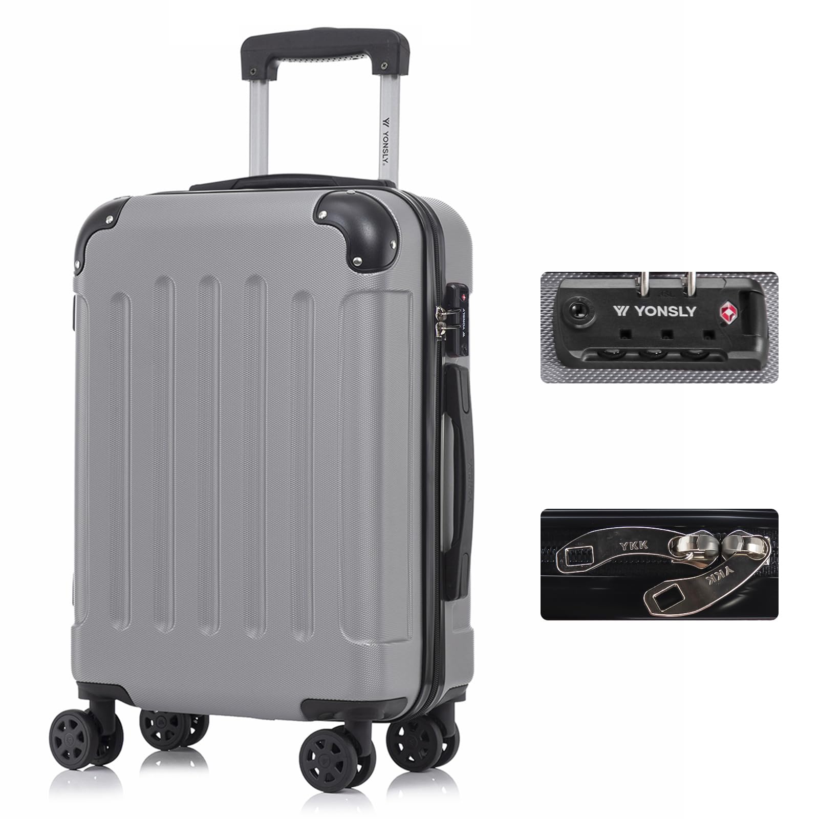 yonsly Koffer Suitcase, Trolley Reisekoffer, Rollkoffer Handgepäck mit 4 Rollen 360°, ABS Hartschalen, Sicherheitsschloss, Weicher Gummigriff, 210D-Futter