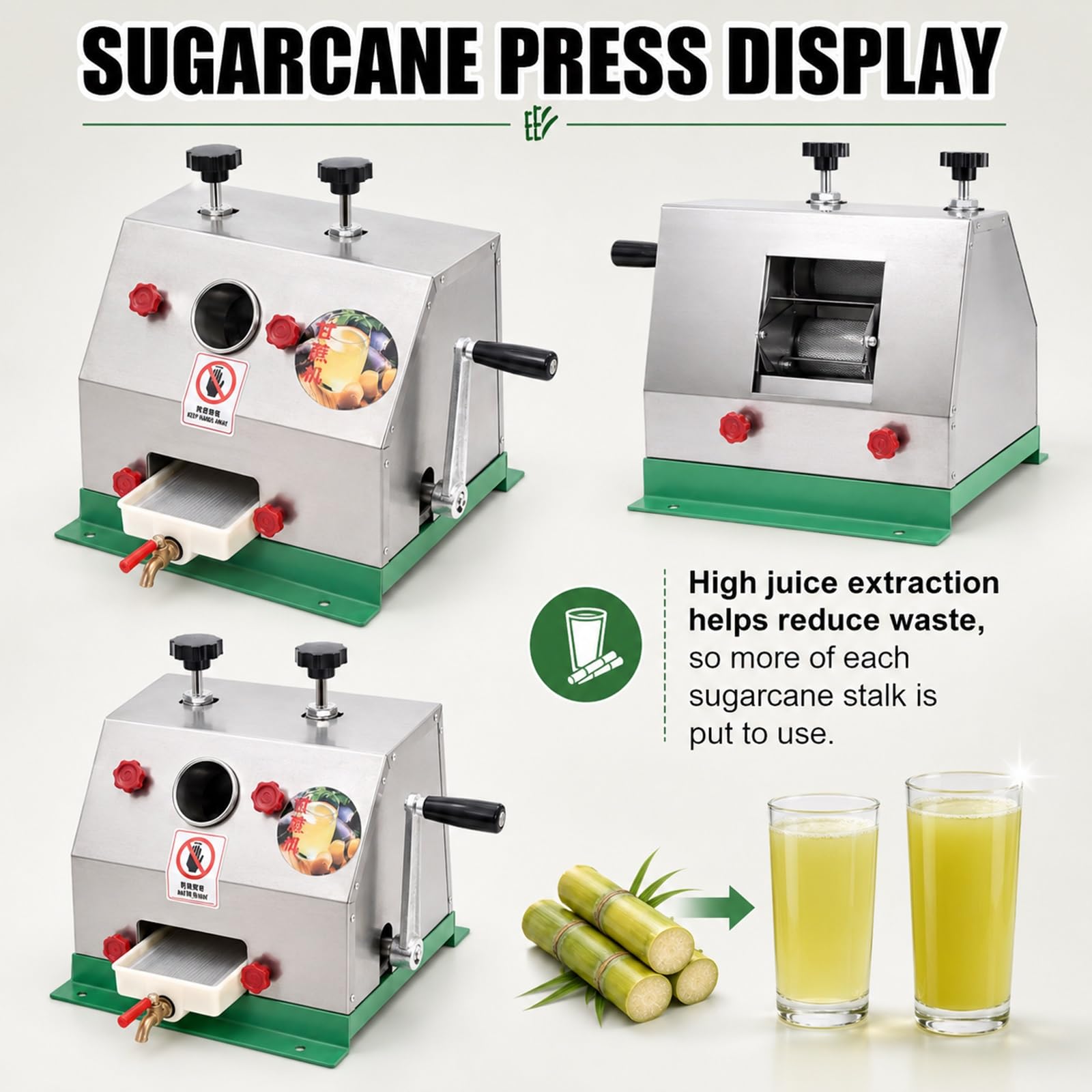 Spremi-canna Da Zucchero Manuale, Estrattore A Tre Rulli In Acciaio Inox Di Alta Qualità Con Imboccatura Da 62mm, Spremitrice A Manovella Ad Alta Resa Per Uso Domestico E Commerciale