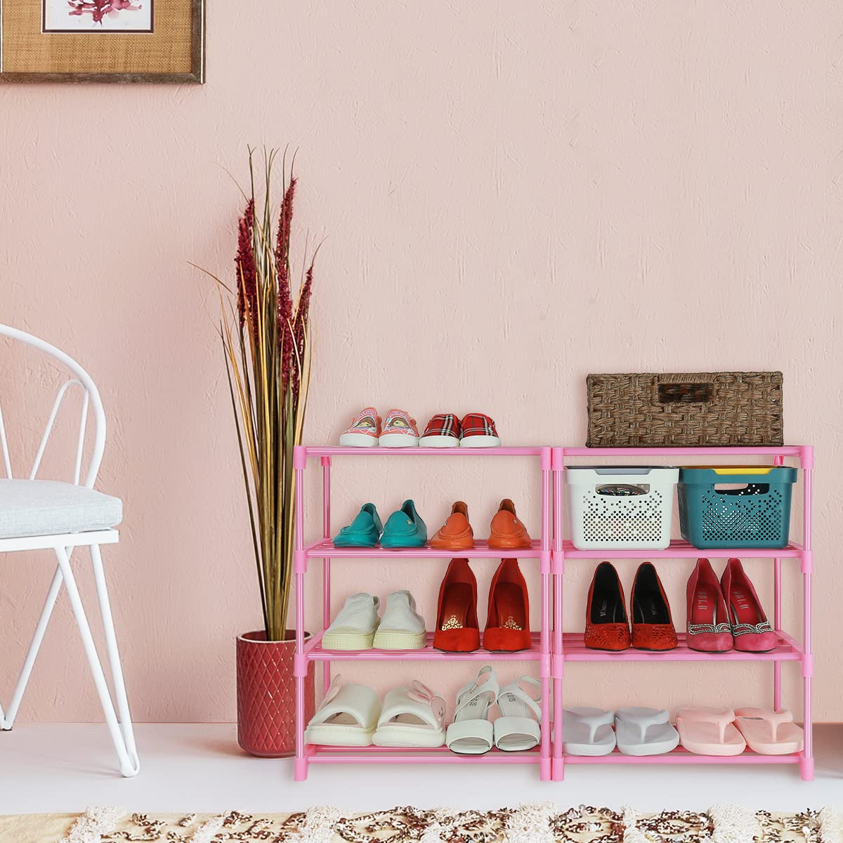 Lnyzqus Small Kids Shoe Rack Tier Pink Shoe Organizer