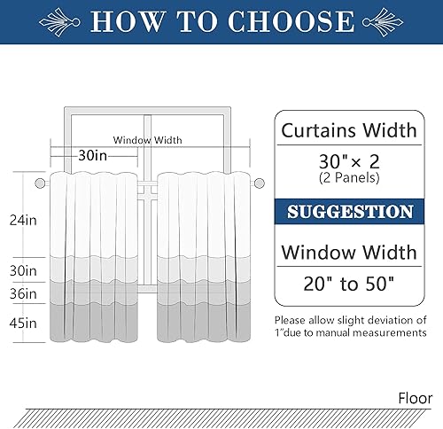 Miniatura 4 de MRTREES Cortinas transparentes con bolsillo para barra, niveles cortos de gasa para cocina, paneles de cortina de baño bordados de hojas,