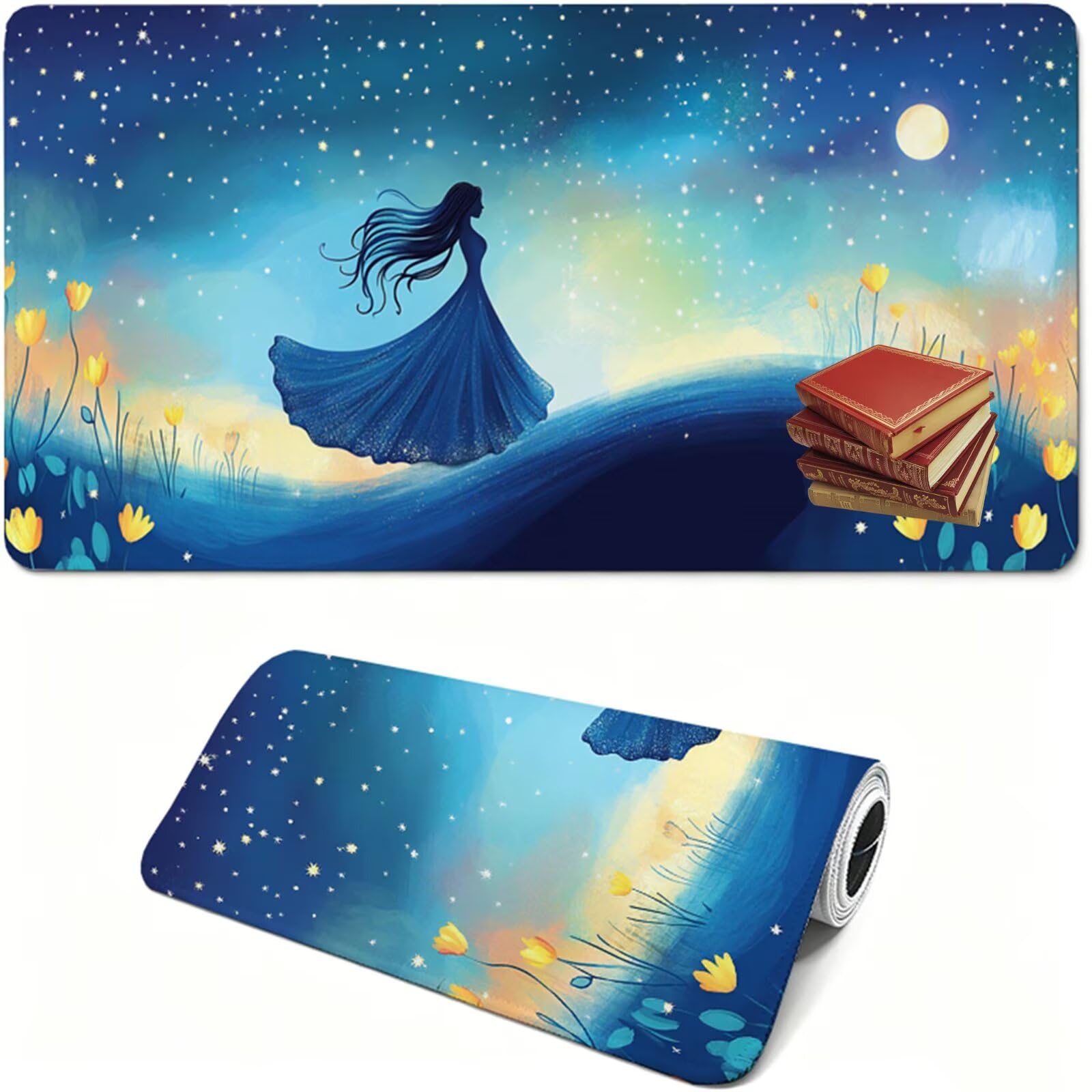 Tapis de Souris Gaming XXL,1400x600x3mm Tapis de Souris Bleu,Grand Tapis de Bureau sous Main avec Surface Spéciale Améliore Vitesse et Précision,Imperméable Mouse Pad Ciel étoilé pour Bureau XF-295
