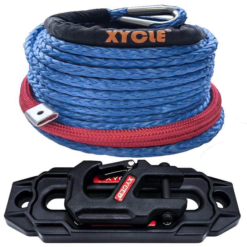 Kit de guia de cabo para guincho com gancho forjado e corda sintética trançada XYCLE Blueblack 12,7 mm x 21,3 m