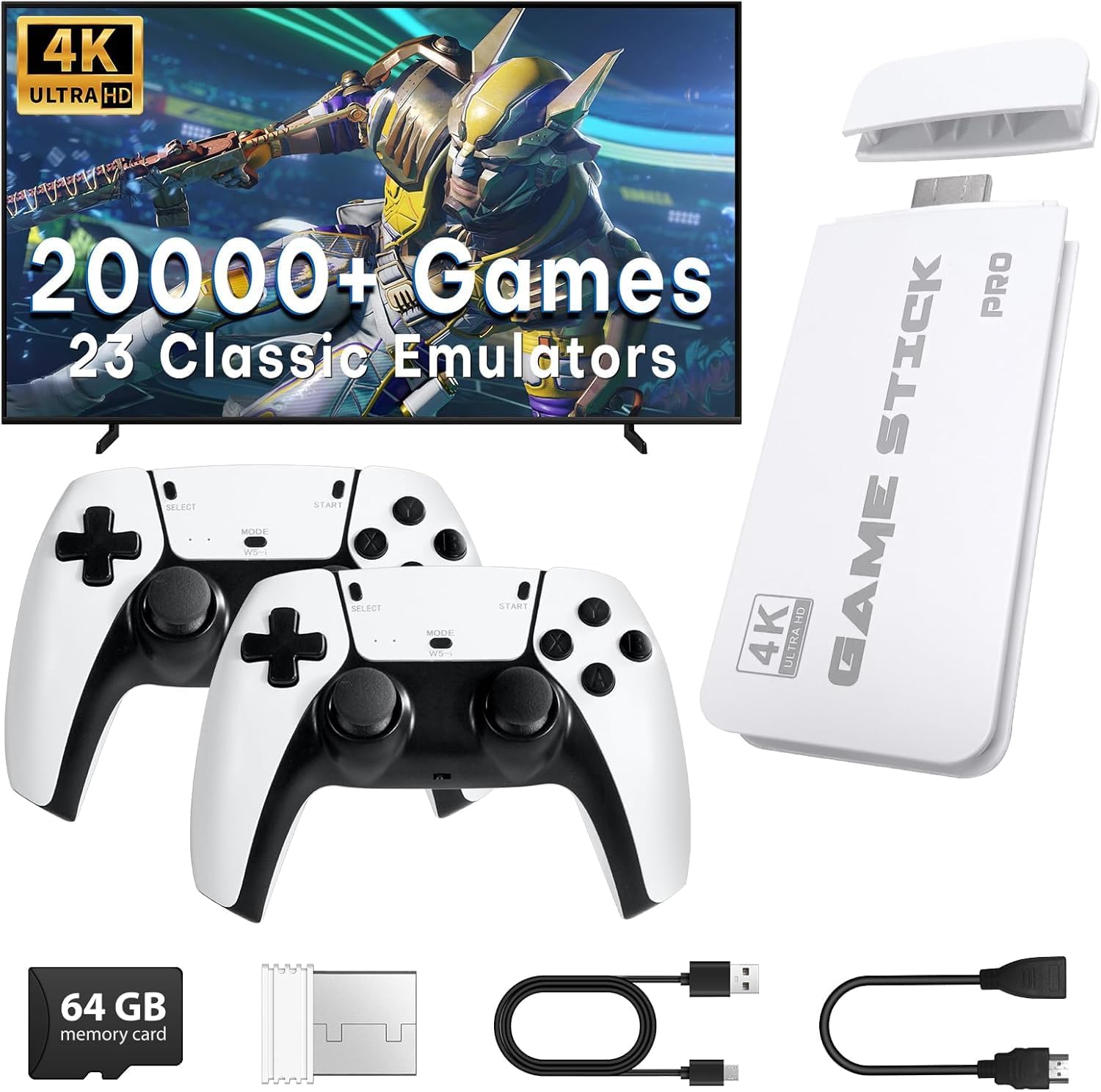 2025 Latest Plug & Play Video TV Game 4K Ultra HD Game Stick, Wireless TV Game with Games Built-in 20,000+ Games & 64Gb TF, 23 Emulators TV Gaming Console for Kids 5 Years to 17 Years