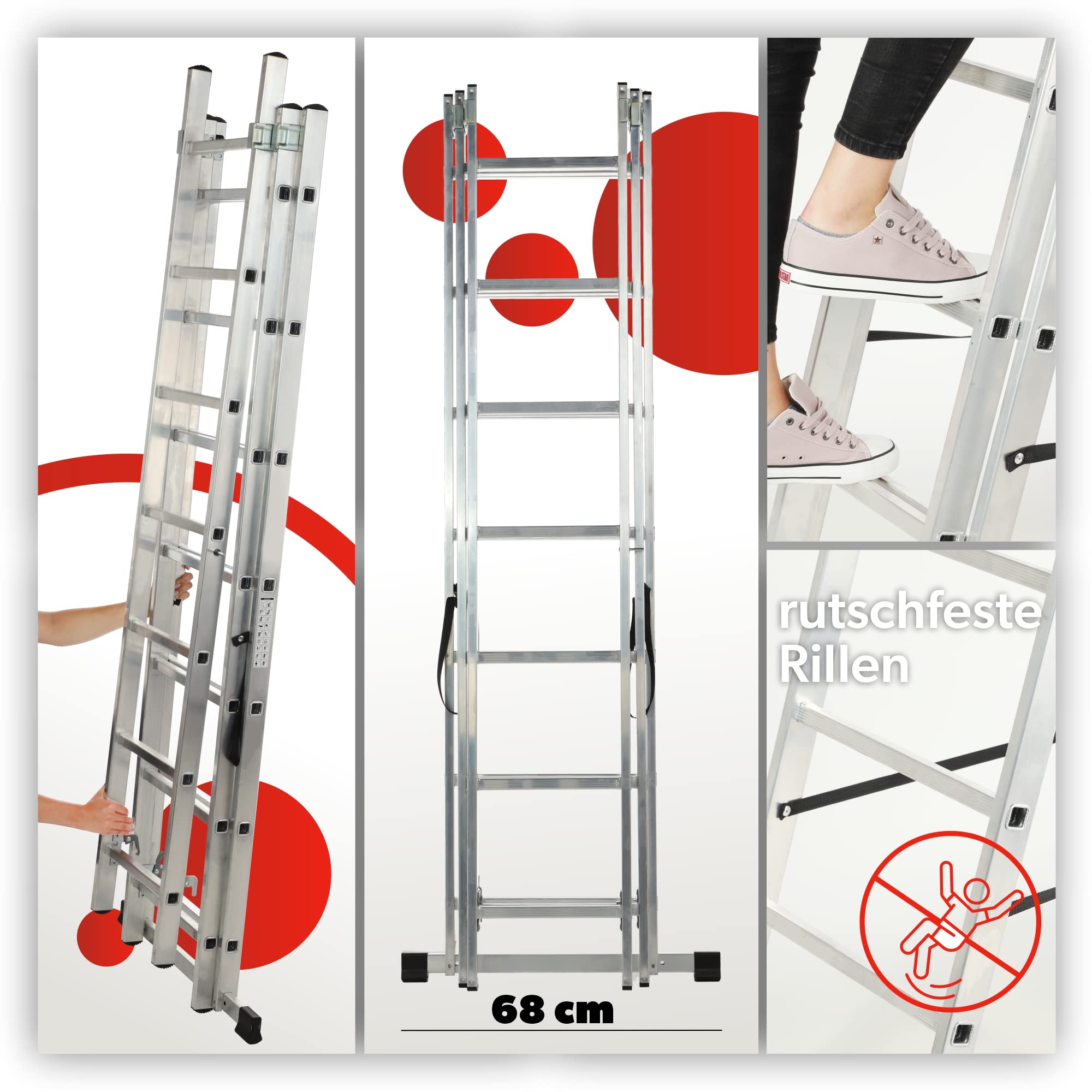KADAX Inklapbare houten ladder, bokladder tot 125 kg, 3-traps staande ladder met stalen haken, ideaal voor schilder- en elektricienswerkzaamheden