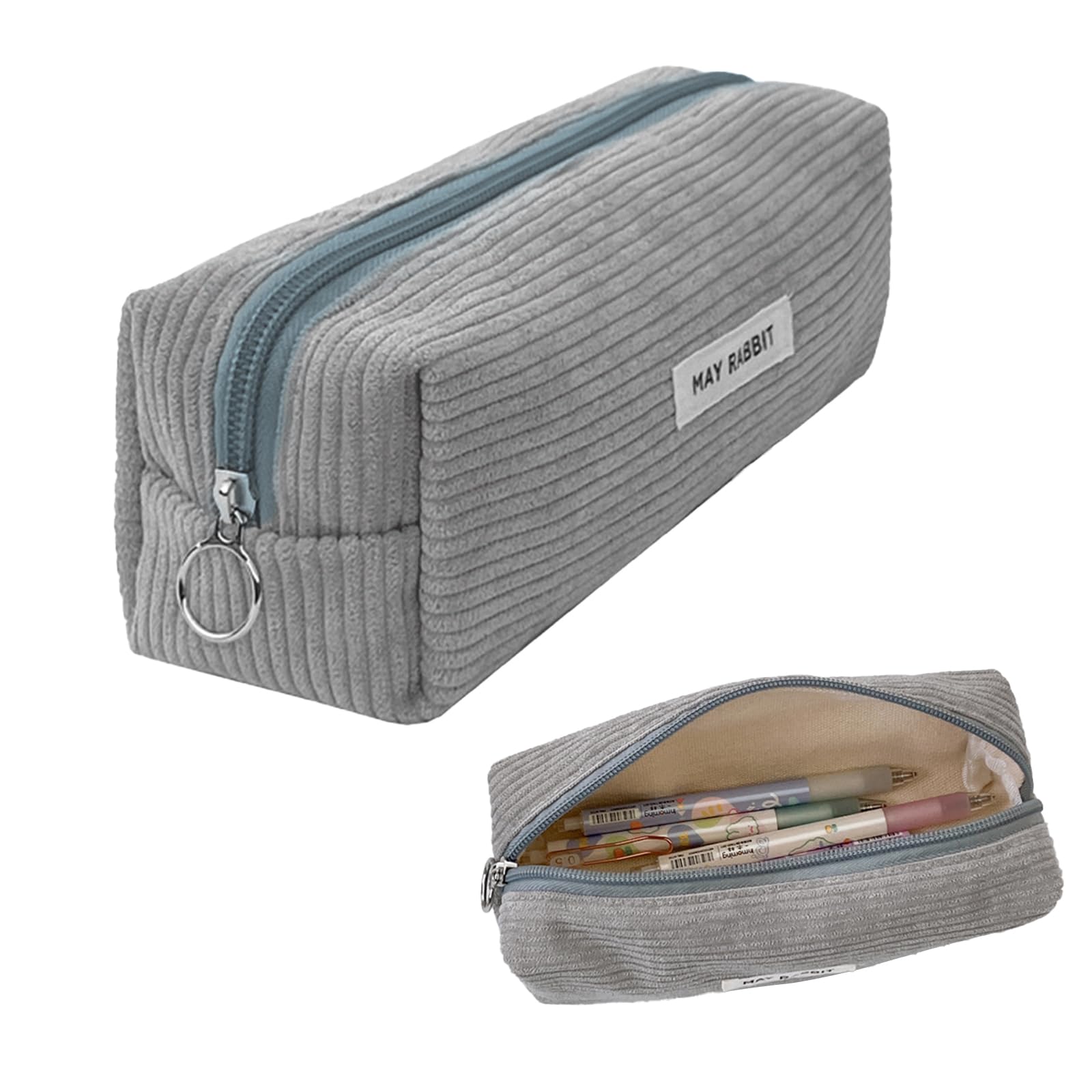 YALiya Mäppchen Cord-Stoff, Aufbewahrungstasche Federmäppchen mit Großem | Federmäppchen Tragbare, Fassungsvermögen Pencil Case mit praktischem Reißverschluss,für Schule,Zuhause und Büro(Grau)