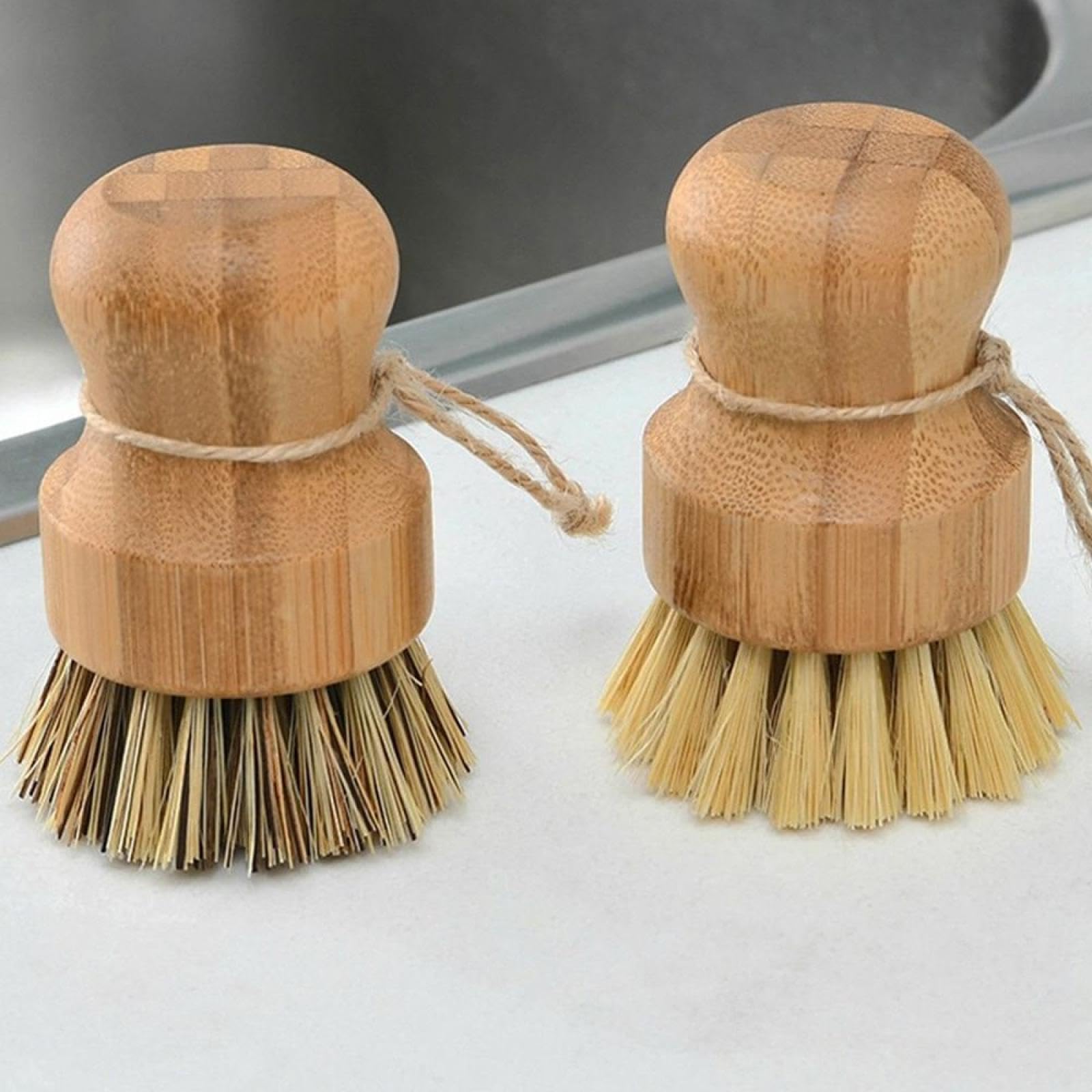 1/2 Cepillo de bambú para Fregar Platos, Limpiador de óxido, Cepillo Redondo para Lavar Platos, Cepillo de Red, Herramientas prácticas de Limpieza para el hogar (1 Fibra de sisal)