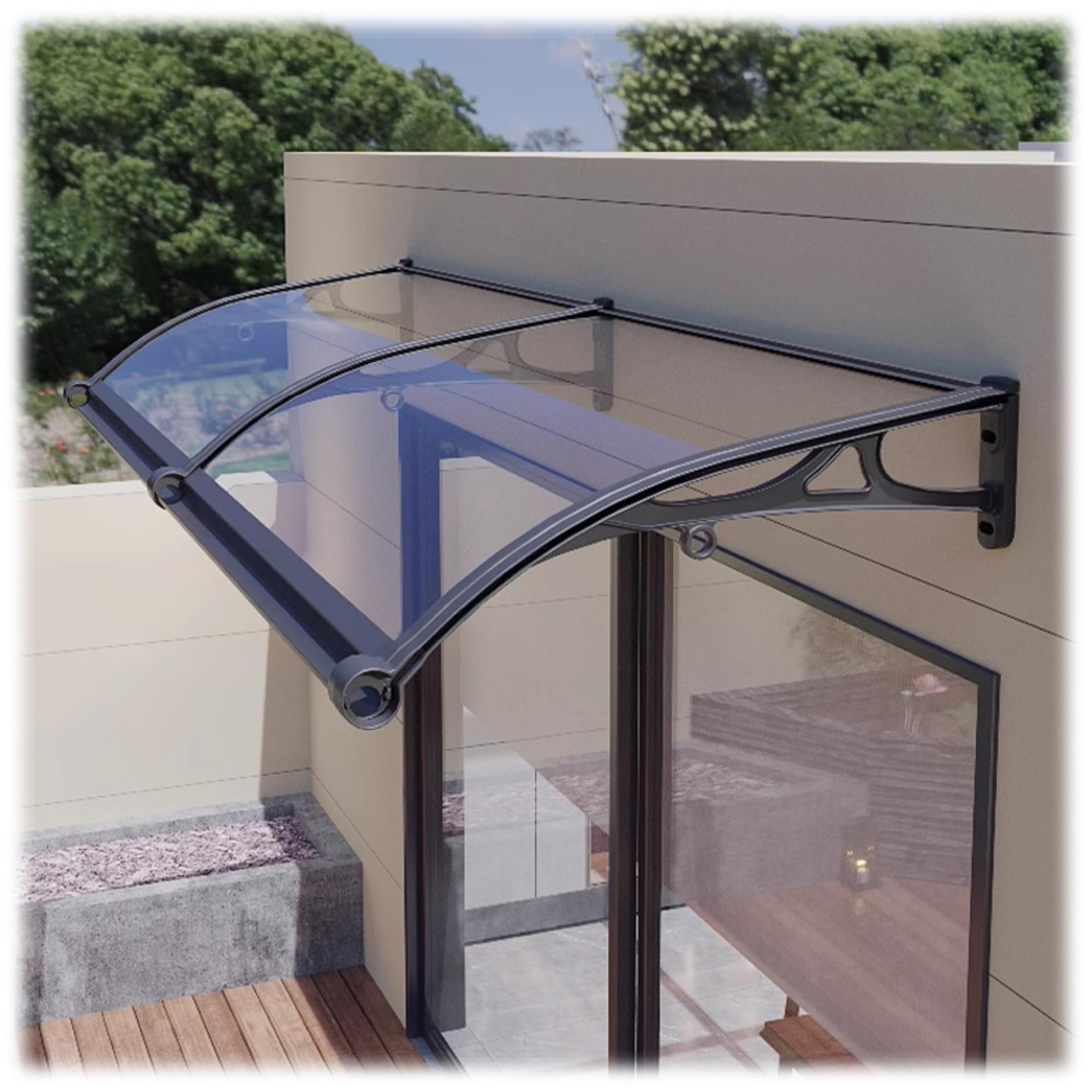 Auvent de porte en polycarbonate 80 x 420 cm pour entrée de maison
