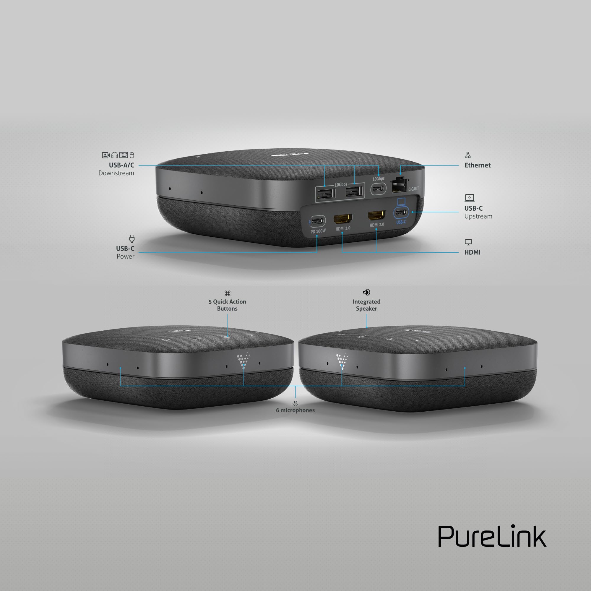 Vuelogic - Docking station USB C, 10 in 1, multifunzione per laptop, docking station portatile 2 monitor 4K, HDMI Hub, PD Power Delivery, altoparlante audio microfono, Ethernet, LAN, nero