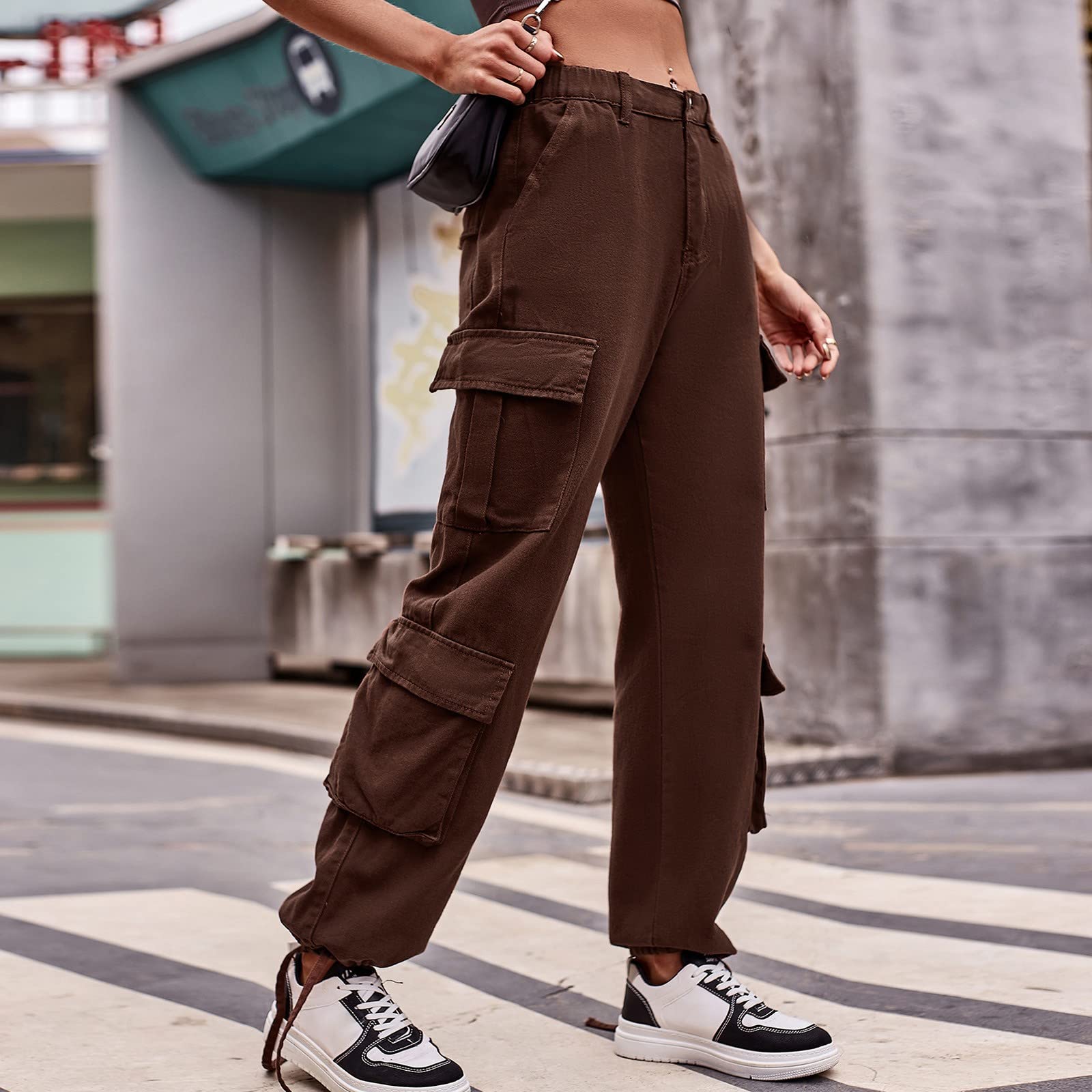 Pantalon Cargo Femme Taille élastique Large Pantalon Femme Baggy Chic Grande Taille MMulti Poches a la Mode Classique Streetwear Sport Casual Sweat Pants