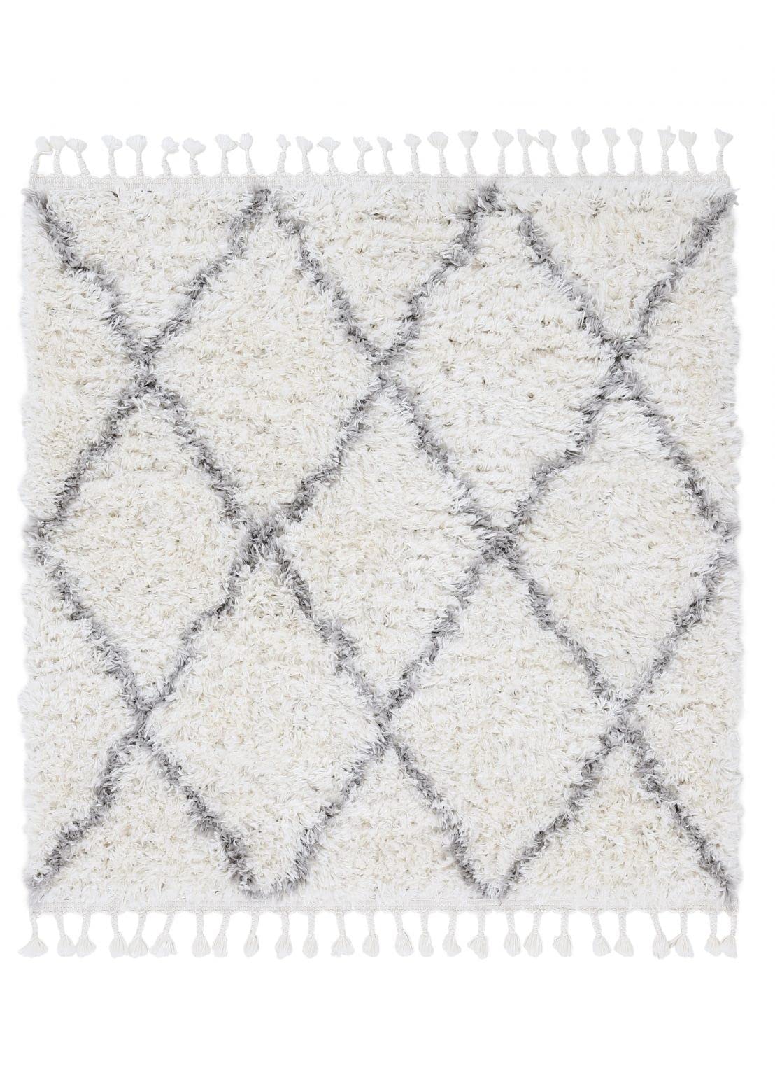 carpetfine Hochflorteppich Eddy Quadratisch Weiß 150x150 cm Floral | Moderner Teppich für Wohn- und Schlafzimmer