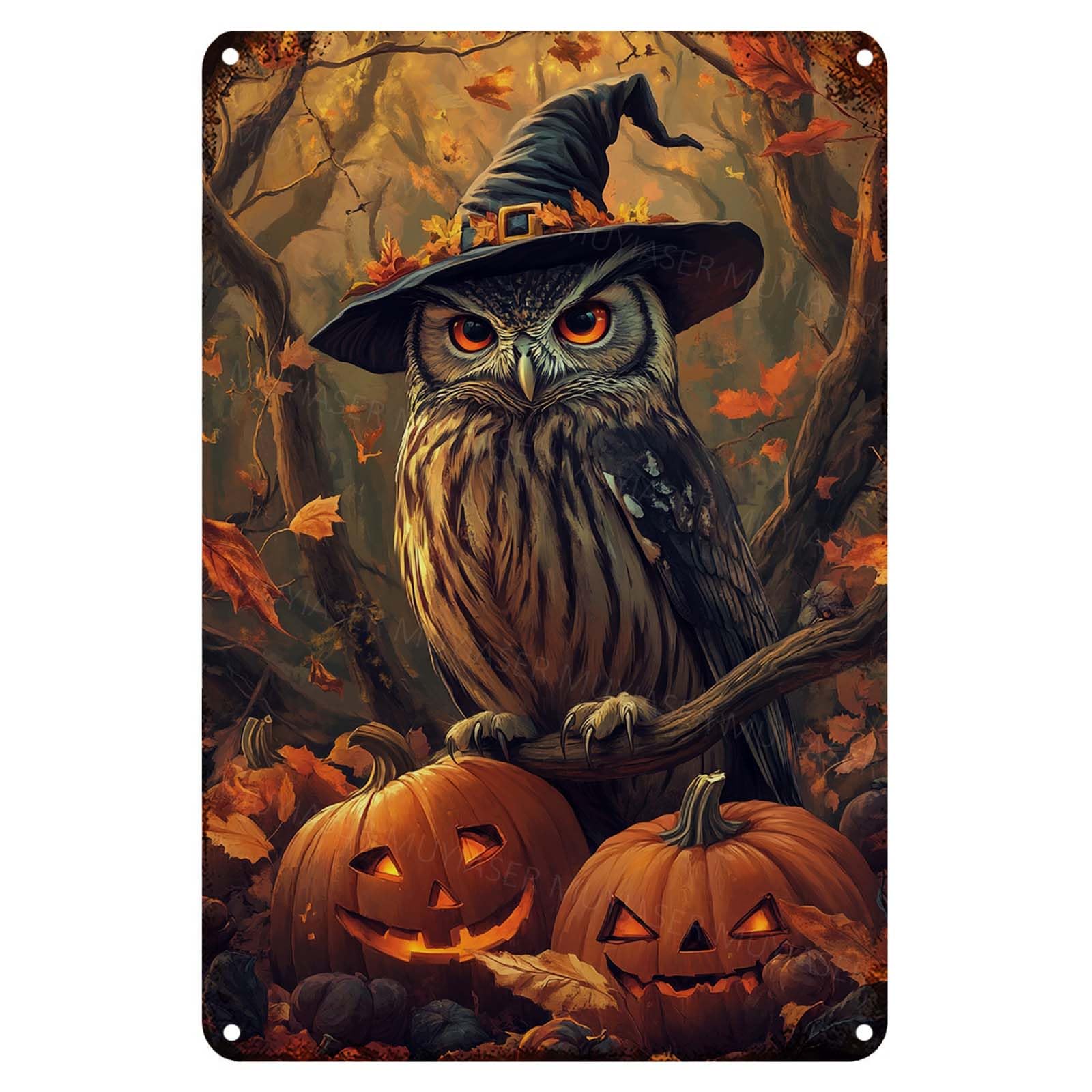 Metal Sign Halloween Owl Metal Vintage Signs Retro for Wreath Home Yard Garden Bar Cafe Decor 8x12 Inch