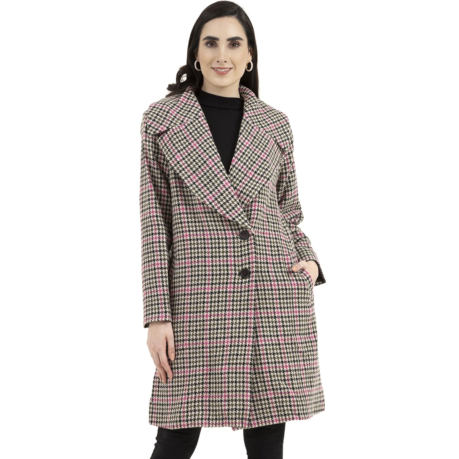 owncraft women's Double breasted Pink Houndstooth wool coat-picture-20